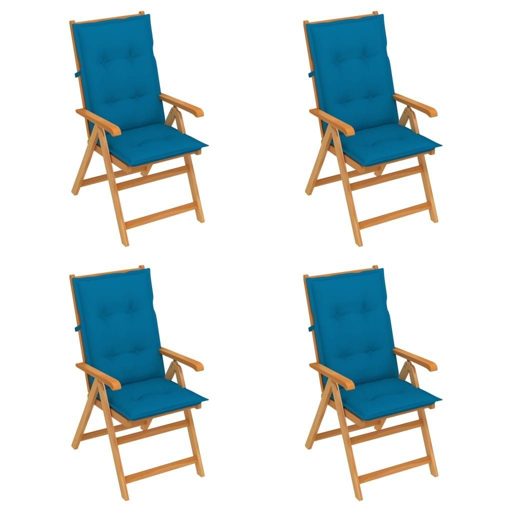 furnicato Gartenstuhl Gartenstühle 4 Stk. mit Blauen Kissen Massivholz Teak