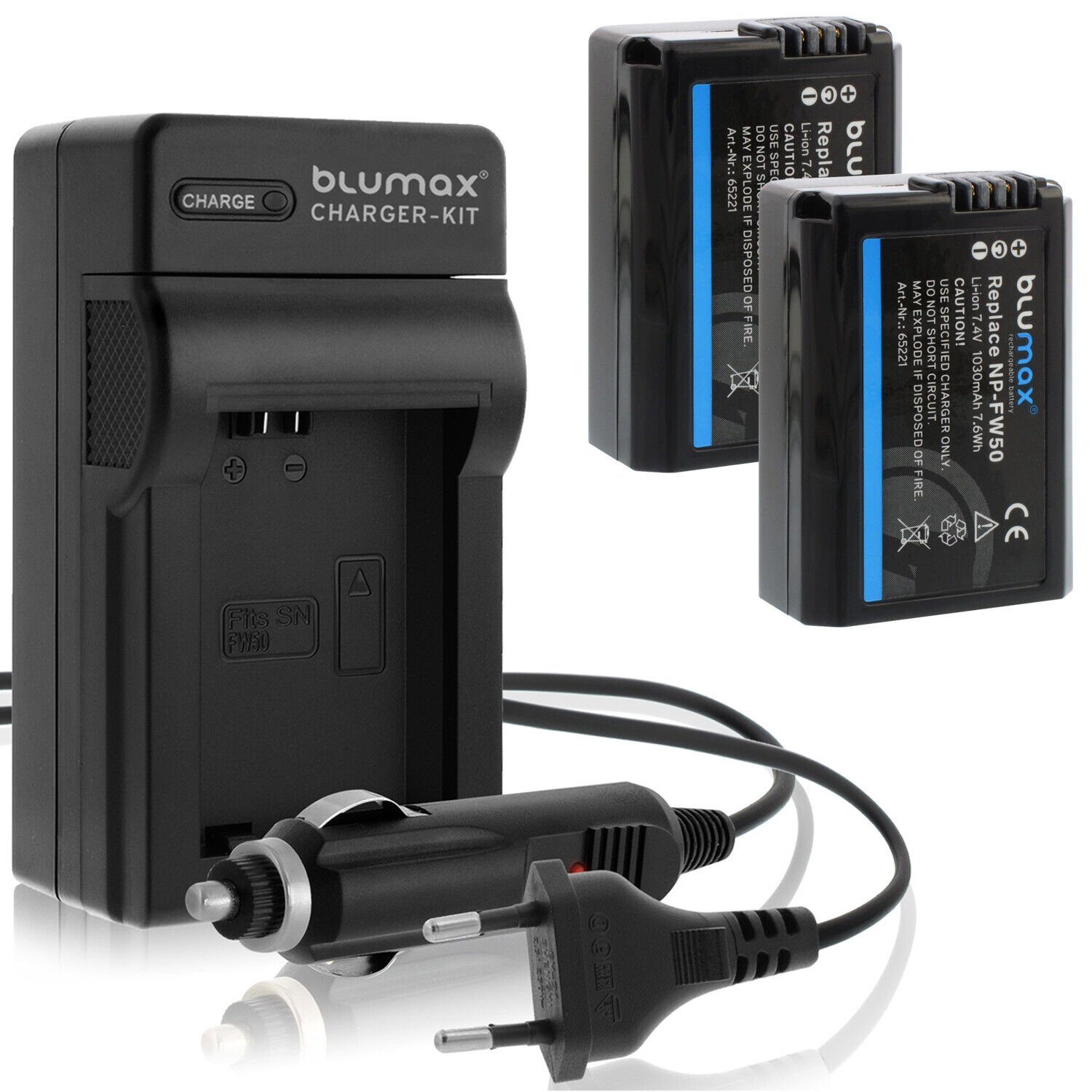 Alpha Blumax Kamera-Akku mit Set für Lader Sony 6500 NP-FW50 1030mAh
