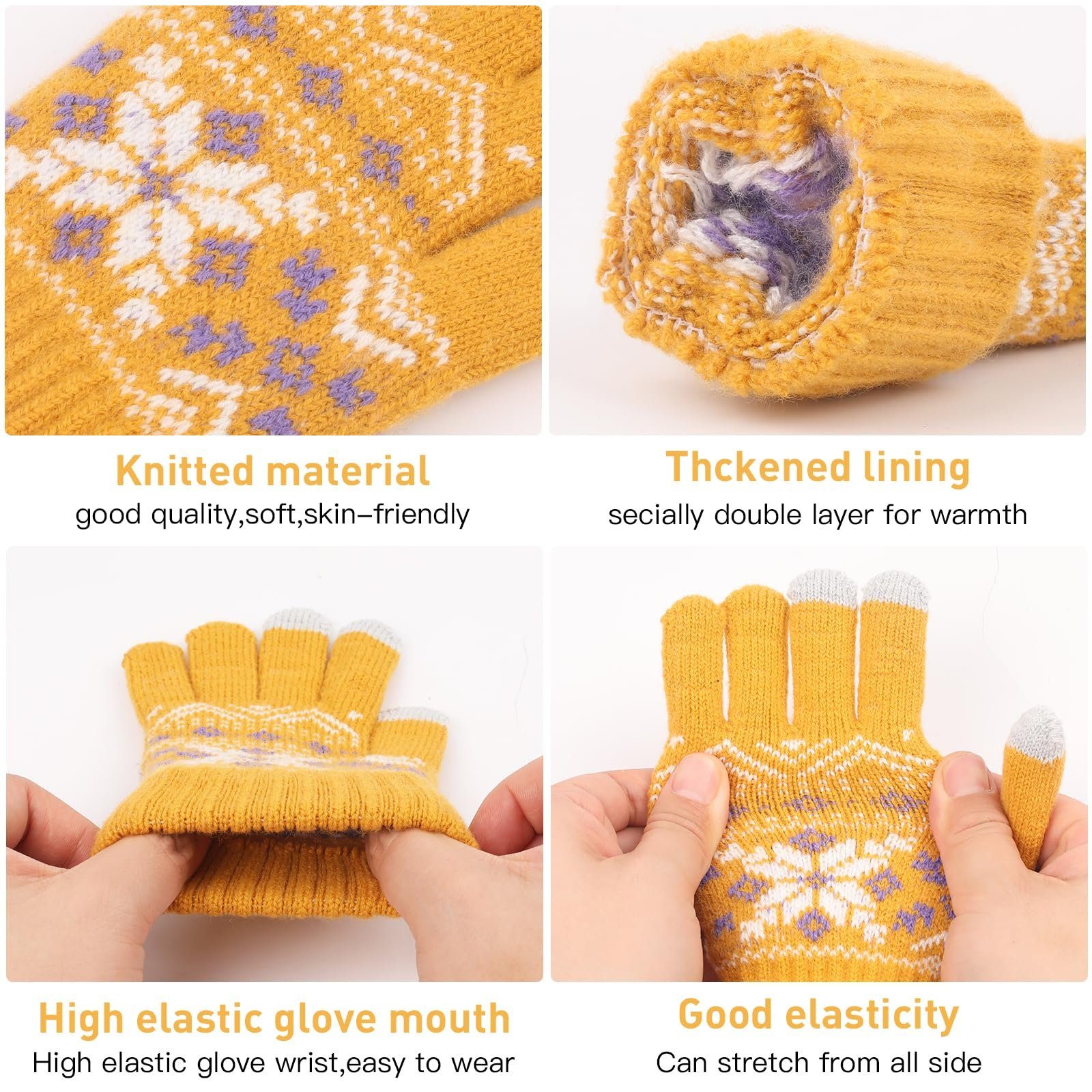 (1-St) Mädchen Jungen Strickmütze Handschuhe für 2-6 Kinder Schal POCHUMIDUU Set Wintermütze Kinder gelb Jahre
