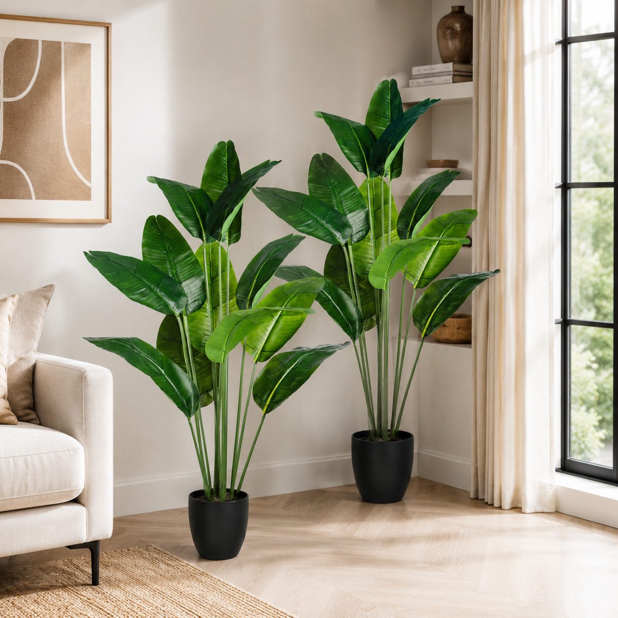 Kunstpalme Künstlicher Bananenbaum mit Topf, Kunstpflanze, Kunstbaum Banane Bananenbaum, PASCH – Bild 2 von 5