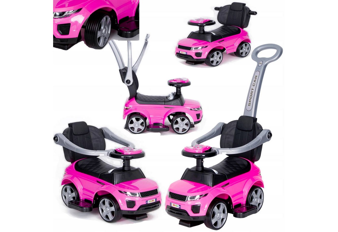 COIL Rutscherauto Babyrutscher, Kinderauto, Schiebeauto, 3in1, mit Druckgriff, interaktives Lenkrad, Musik- und Hupenknöpfe, ab 12 Monaten