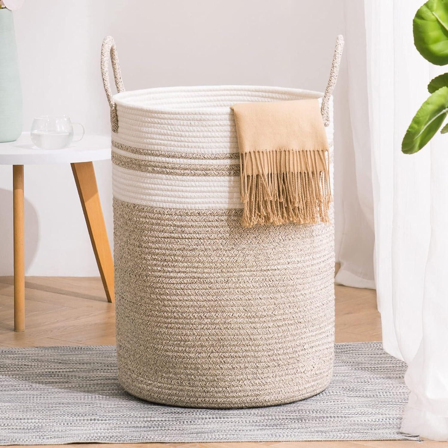 LuxusKollektion Wäschekorb Wäschekorb geflochten Baumwolle Griff Z-braun 38cm(D)x50cm(H)