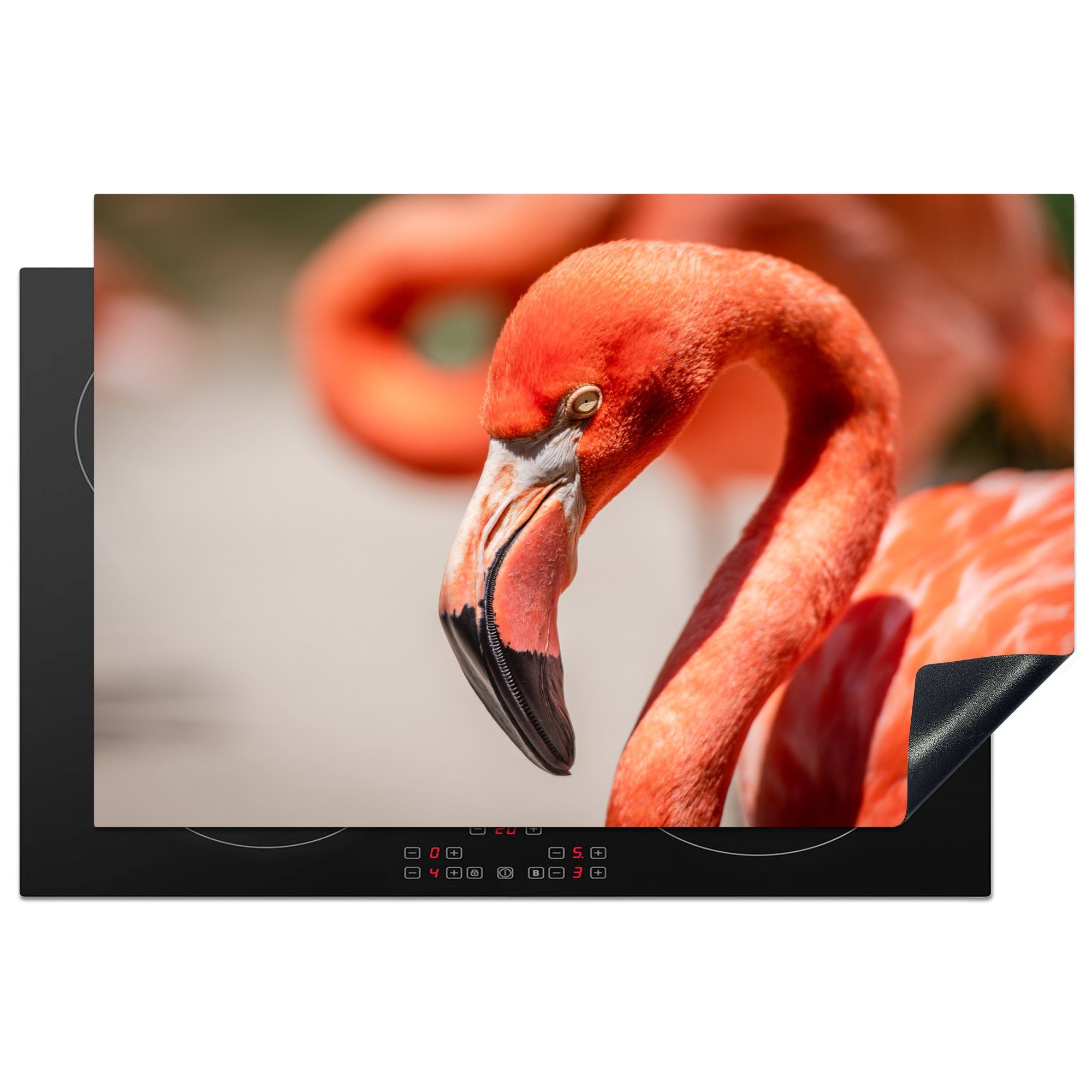 Herdblende-/Abdeckplatte Flamingos, für Induktionskochfeld Vinyl, küche, tlg), cm, (1 eines Schutz rosa 81x52 die ruhenden MuchoWow Nahaufnahme Ceranfeldabdeckung