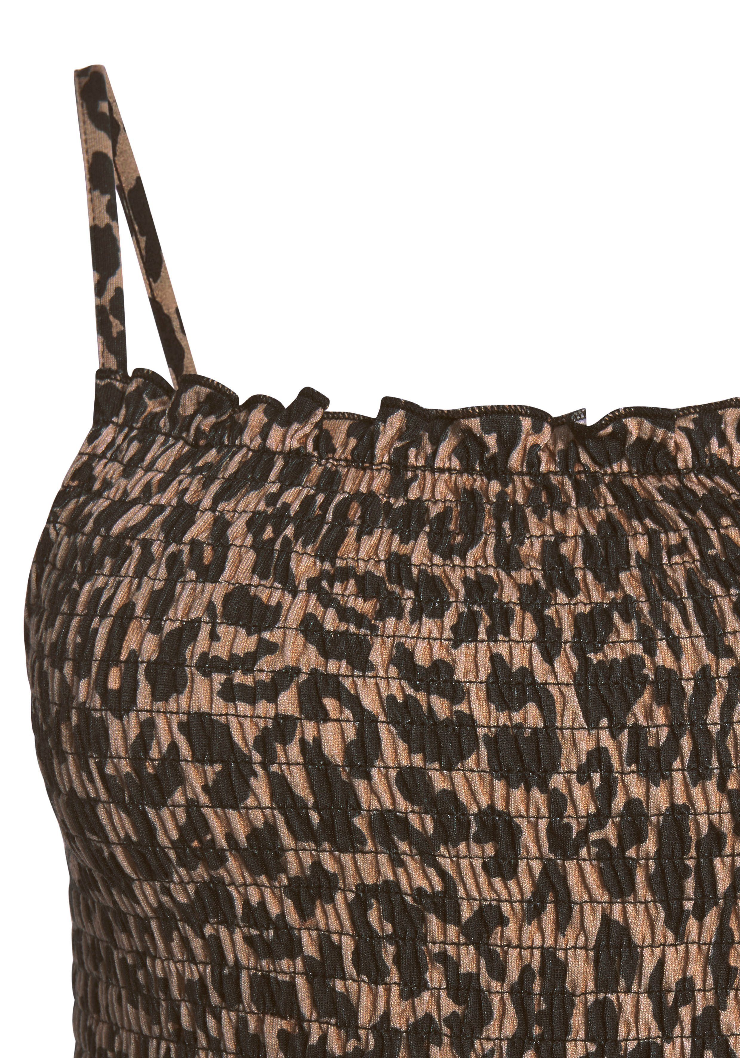 Animalprint mit und gesmoktem Oberteil Midikleid Buffalo