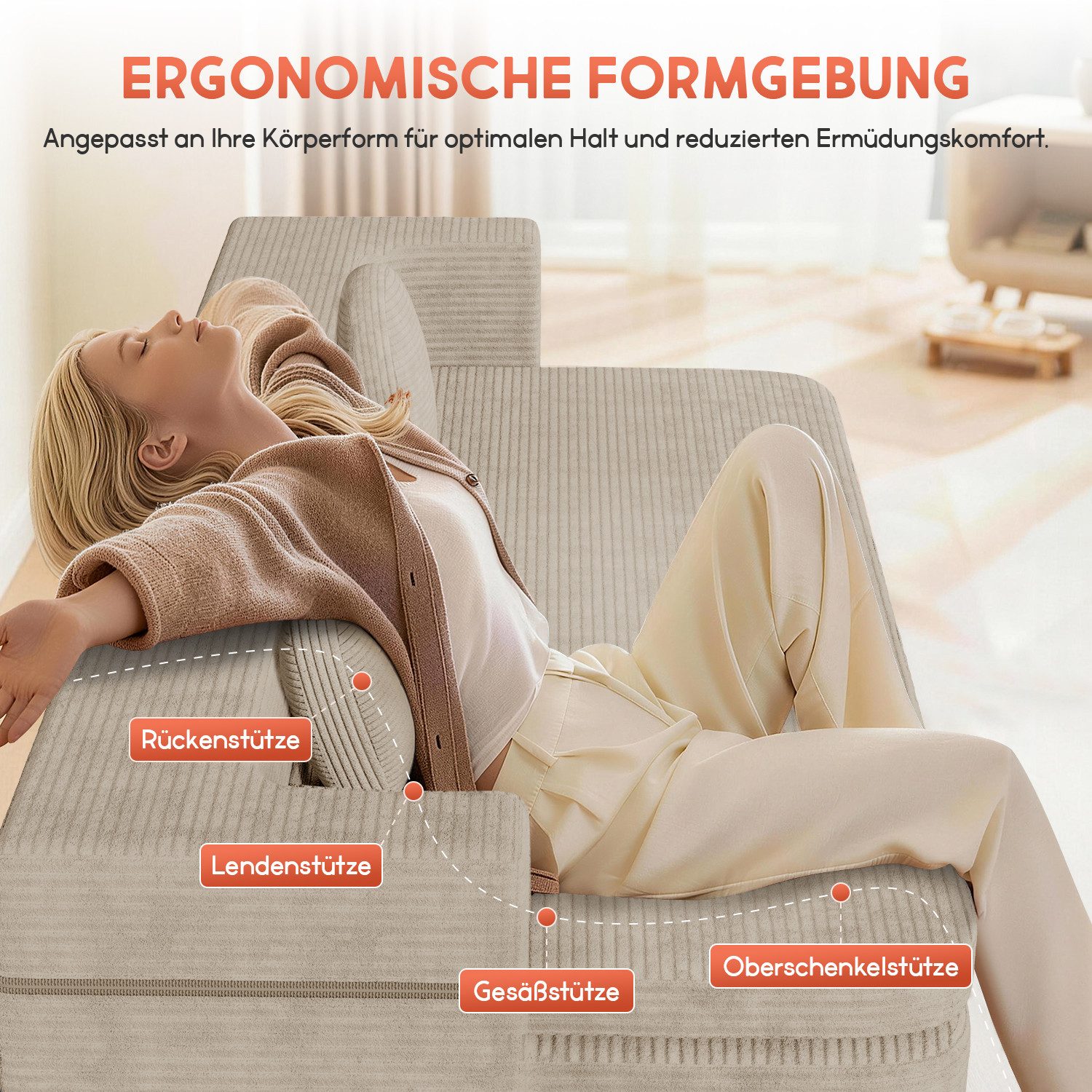 Lexzurn Sofa Schlafsofa Bella, Cord Sofa 90x200 cm mit Bettfunktion, Bettkasten & 2 Zierkissen, Wohnzimmer und kleine Räume, 3-in-1 Compressed Sofa Bed