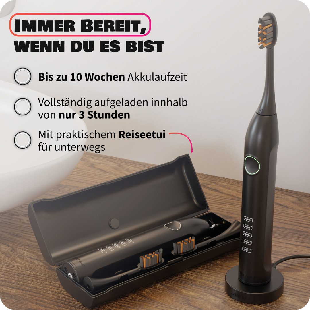 Zahnheld Elektrische Zahnbürste Schallzahnbürste Gero mit Etui schwarz, 5 Putzmodi, Zahnpflege, Mundpflege, Reisezahnbürste, Zahnbürste mit Schall, USB Ladestat – Bild 5 von 5