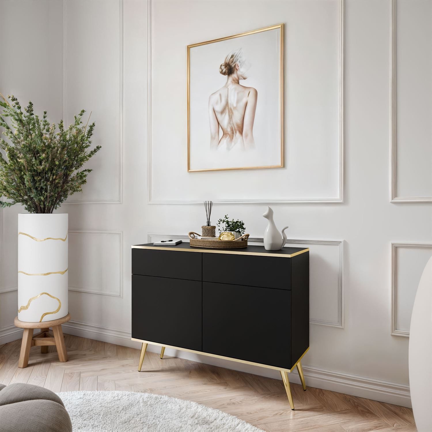 Lookway Kommode OXFORD KSZ107 Zweiflügelige Kommode mit Schubladen