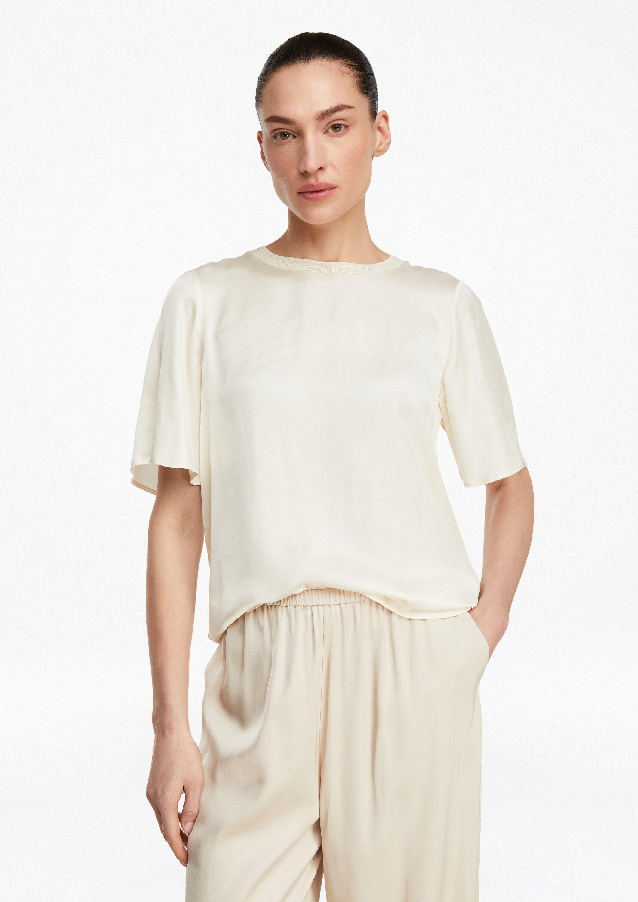 comma Kurzarmshirt T-Shirt Blusenshirt im Fabricmix mit Volantärmeln