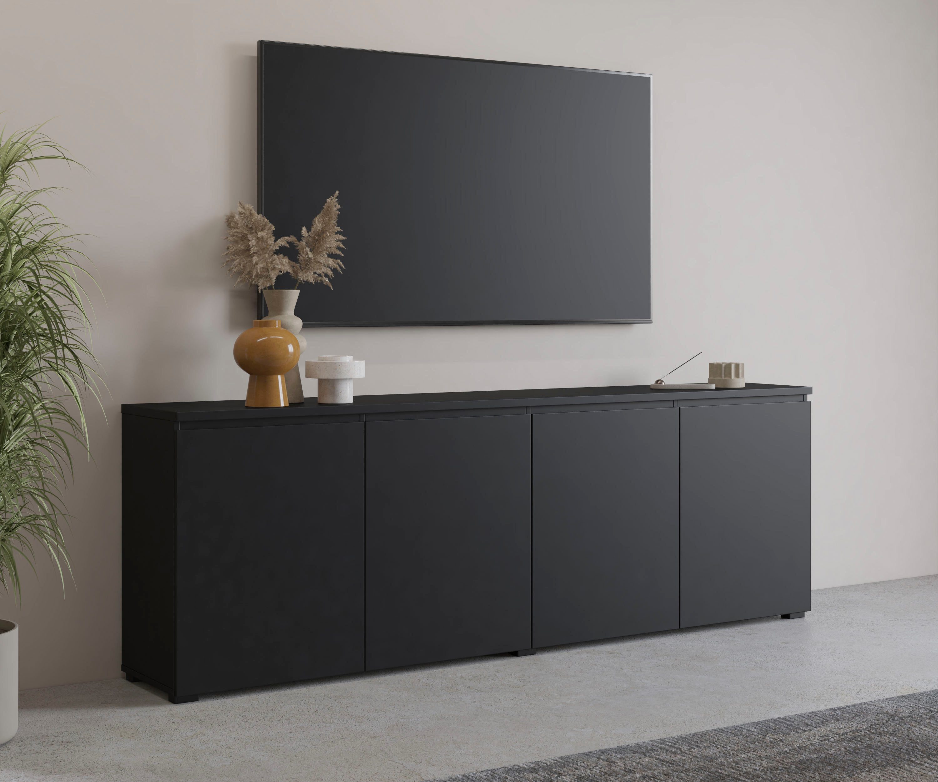 OTTO home Sideboard Modo, Breite 200 cm, moderne grifflose Kommode 4Türen, Anrichte mit viel Stauraum, Einlegeböden verstellbar