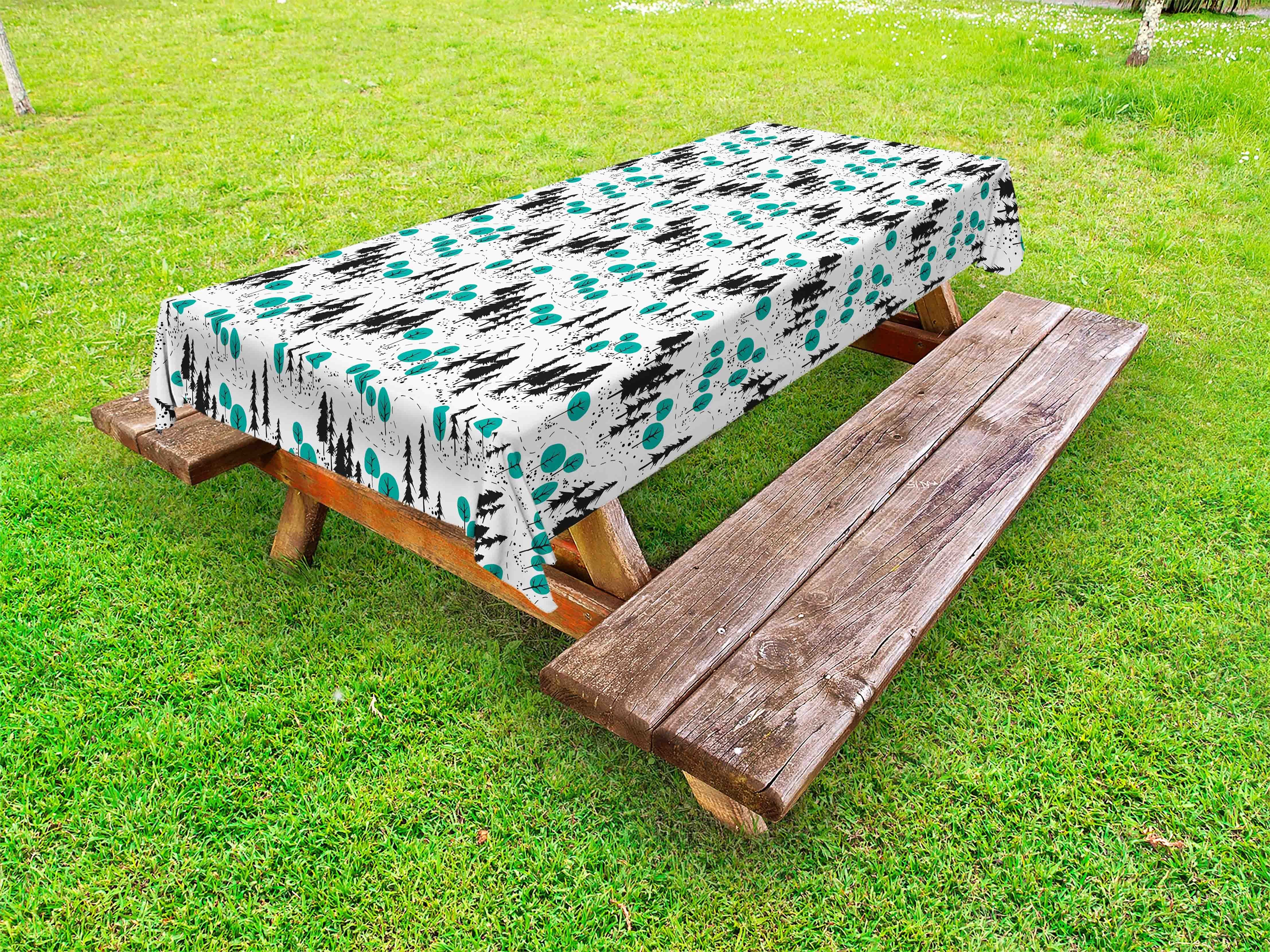 Abakuhaus Tischdecke dekorative waschbare Picknick-Tischdecke, holzig Karte der Straße in den Wald