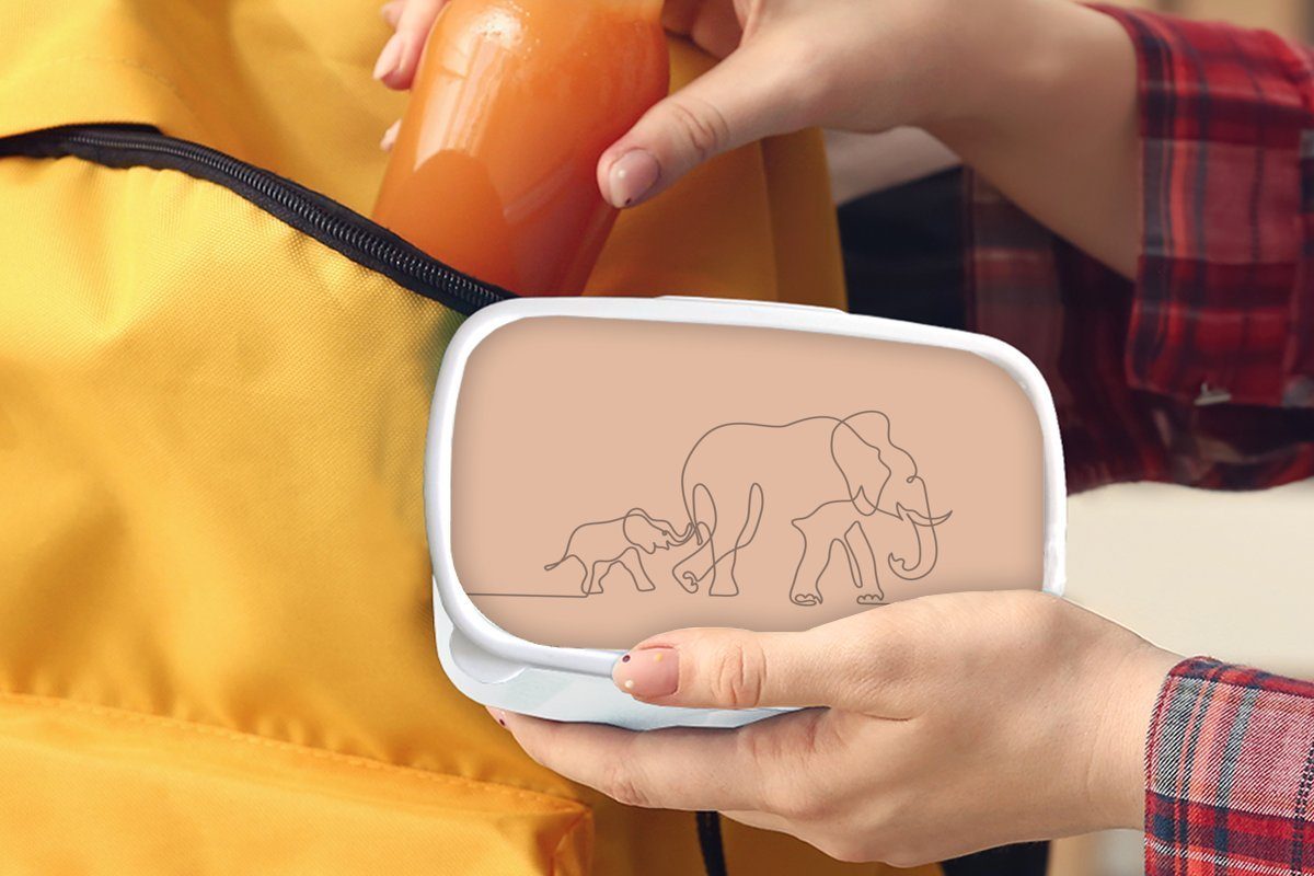 Kinder - weiß Erwachsene, Kunststoff, Braun, für für Elefant und - (2-tlg), Minimalismus Jungs Brotbox MuchoWow Lunchbox und Brotdose, Mädchen