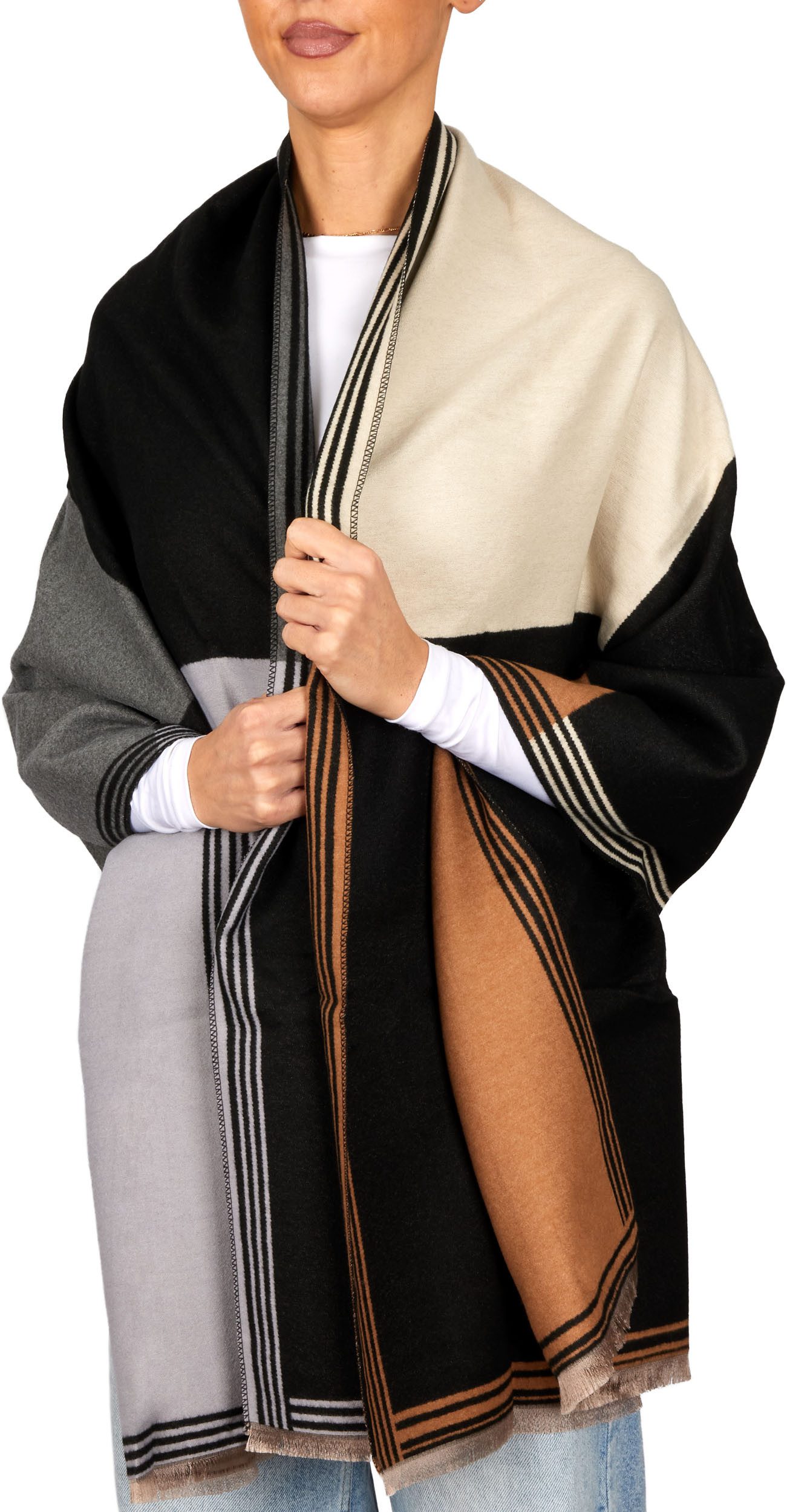 BRUBAKER Schal Cashmirillo Damen Schal mit Quadrat Muster - Warm und Kuschelig, (1-St. Winterschal mit weichem Kaschmir-Gefühl), 70 x 200 cm - Damenschal für He – Bild 2 von 5