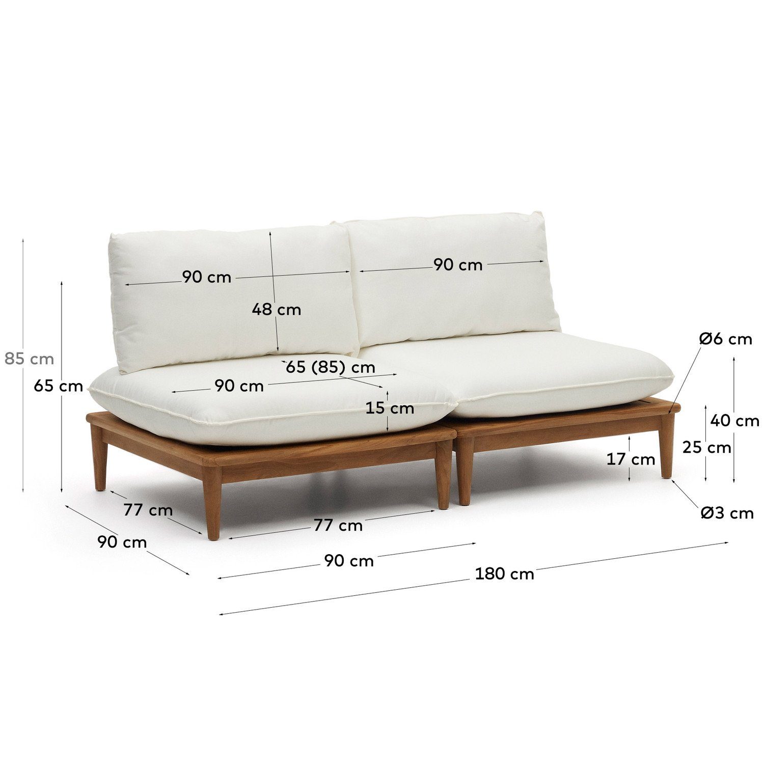 Natur24 Sofa Sesseln Portitxol modularen braun zwei Set aus x weiß 90 x cm 180 65