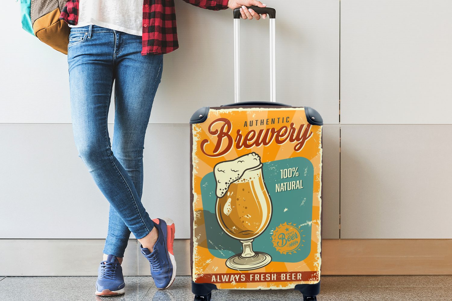 -, natürliches, Brauerei, Reisetasche MuchoWow Reisekoffer mit Rollen, für frisches Authentische immer 4 Ferien, Bier' rollen, Trolley, Handgepäckkoffer Handgepäck 100%