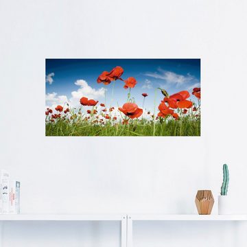 Artland Wandbild Feld mit Mohnblumen unter Himmel, Blumenwiese (1 St), als Leinwandbild, Wandaufkleber in verschied. Größen