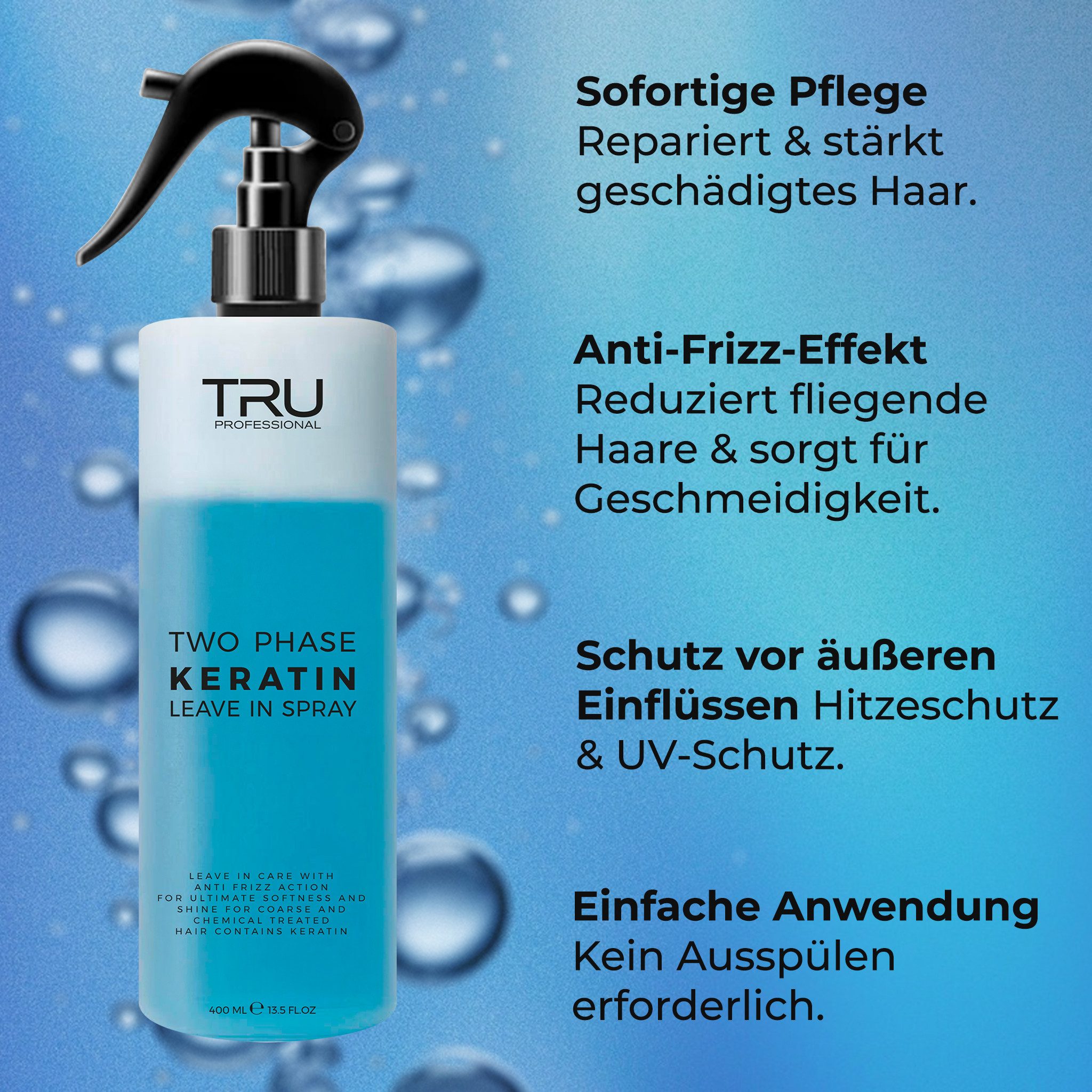 TRU Leave-in Pflege Two Phase Keratin, 400ml, Gesundes und kräftigeres Haar