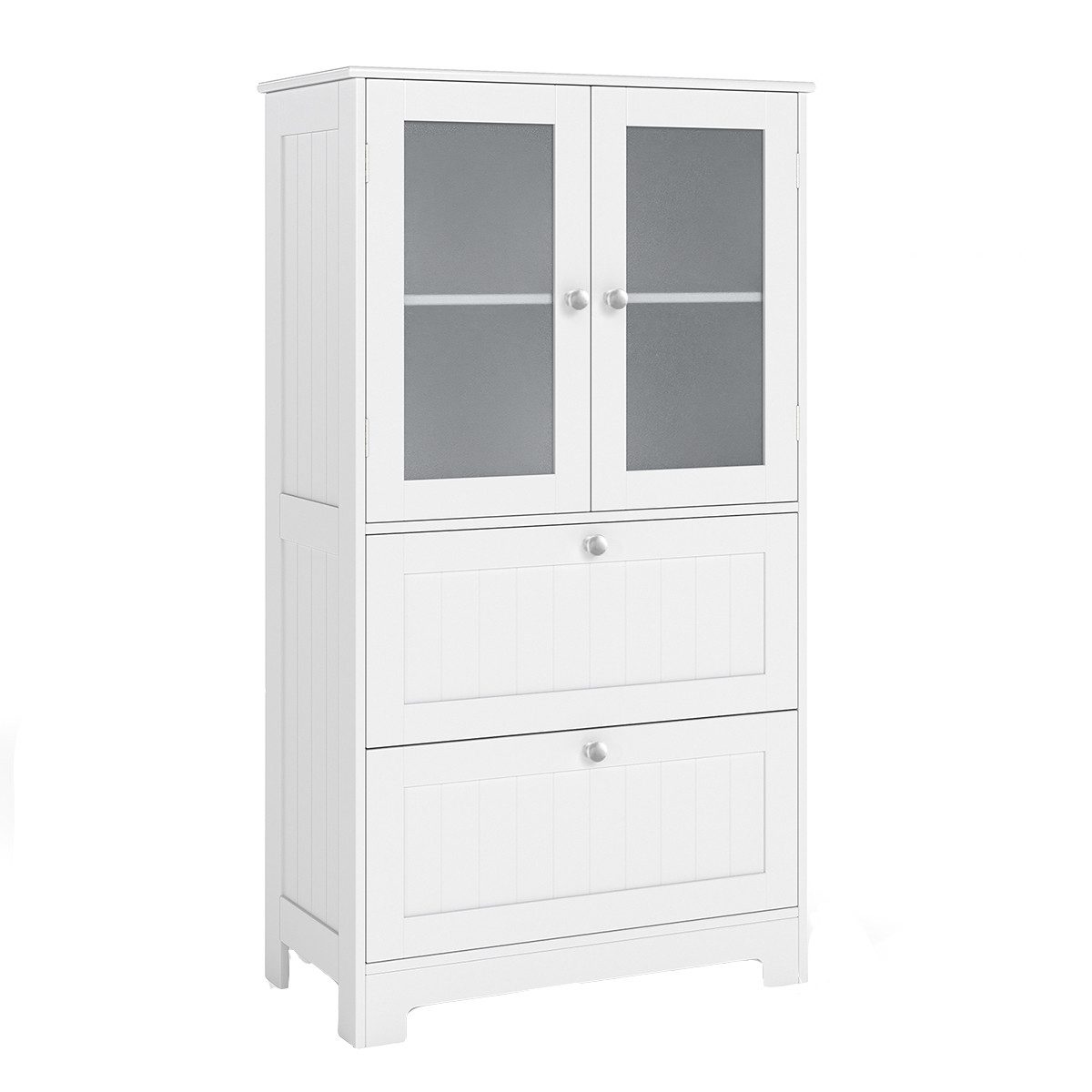 COSTWAY Badkommode, Badschrank Holz mit verstellbares Regal & 2 Glastüren