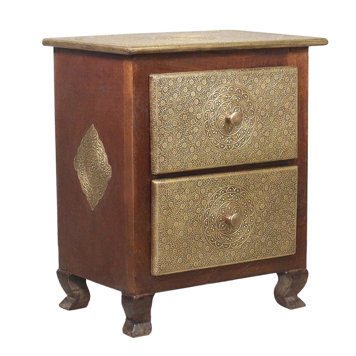 Oriental Galerie Mehrzweckschrank Indische Kommode mit Schubladen Braun/Gold 53 cm Nachttisch, kleine Kommode, Nachtkommode, Beistelltisch