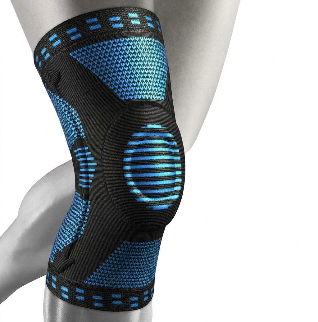 NEENCA Kniebandage Kompressions-Kniebandage Schwarz Blau mit Patella Pad & Stabilisatoren (Einzelne Kniebandage mit Stabilisatoren & Gel Pad, 1er Set Kniebandage Schwarz Blau für Sport & Alltag), Kompressions-Kniebandage Patella Gel Pad Stabilisatoren, rutschfest