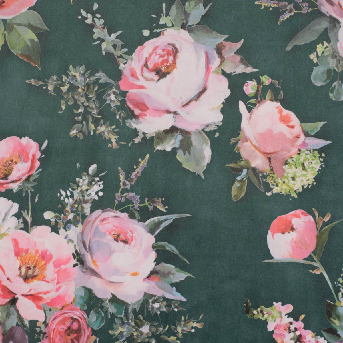Stoff Samtstoff Polsterstoff Dekostoff Rosen grün rosa 1,40m, pflegeleicht