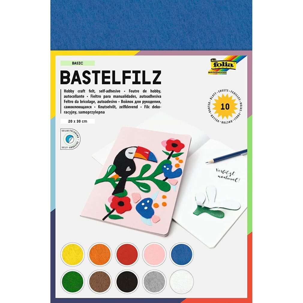 Folia Aufkleber Bastelfilz selbstklebend farbsortiert 10 Bogen