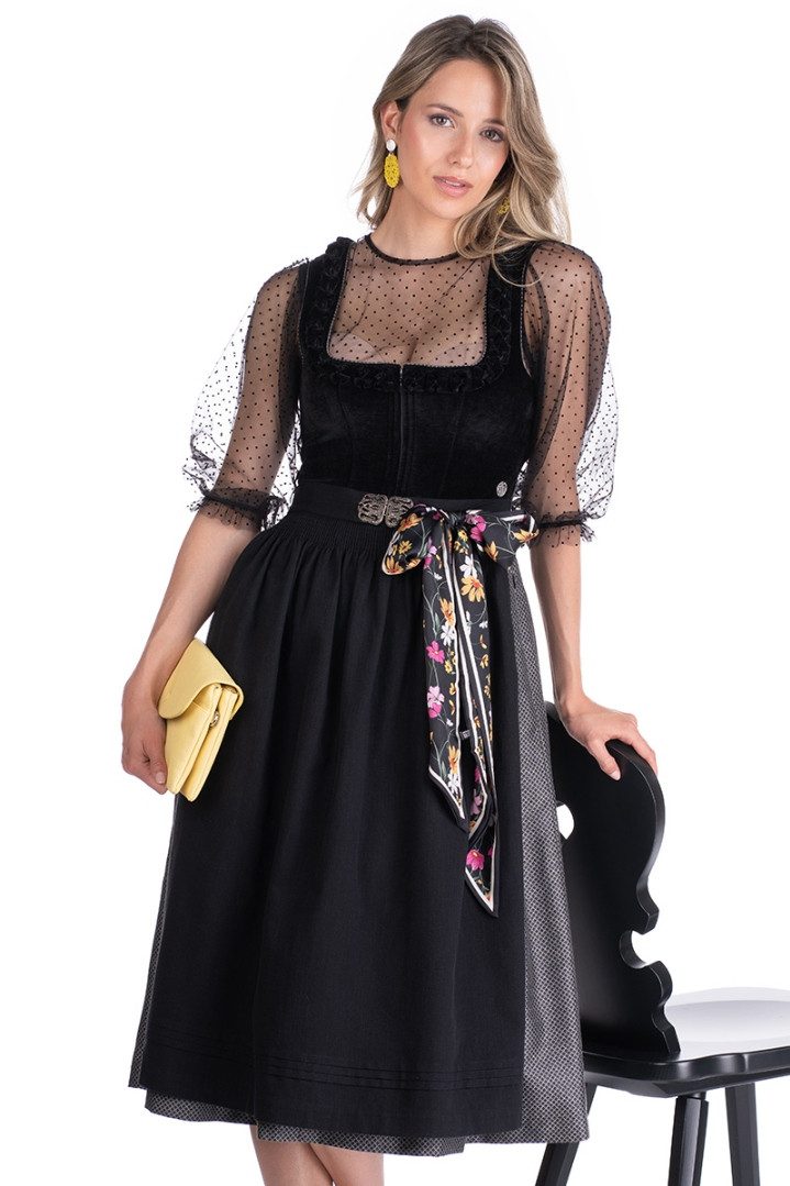 MarJo Dirndl Samt Dirndl 2tlg. - POLLING - schwarz