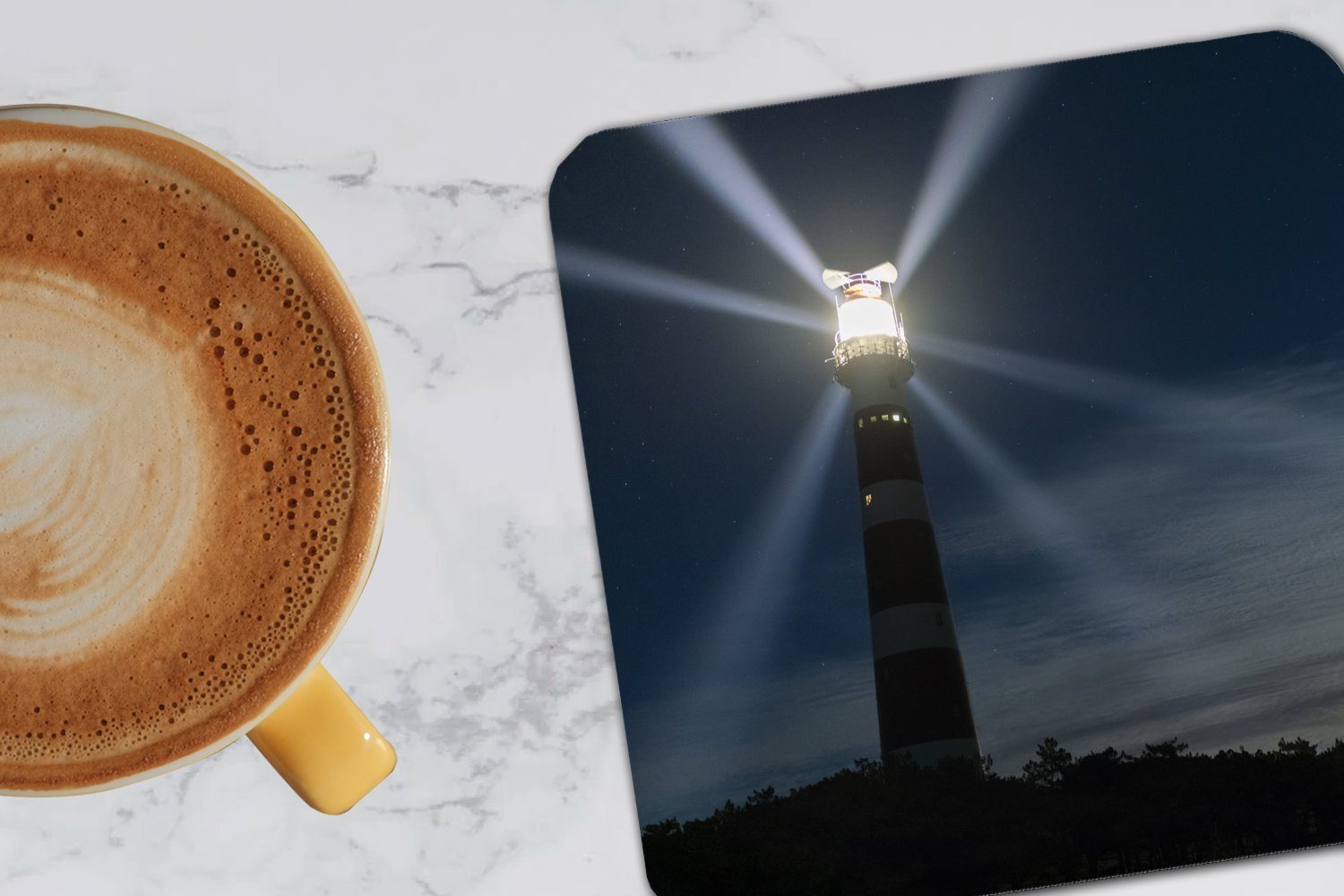 Gläser, 6-tlg., Tischuntersetzer, MuchoWow Zubehör Ameland Glasuntersetzer, Leuchtturm in für Glasuntersetzer der Untersetzer, von Abenddämmerung, Korkuntersetzer, Tasse