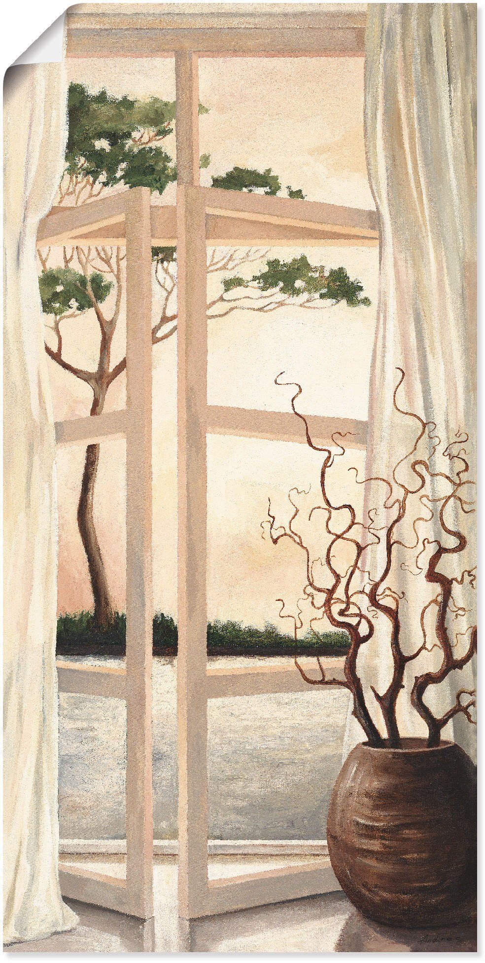 Artland Wandbild Fensterbild St), Poster in Alubild, Wandaufkleber Größen Toskanischer (1 Fensterblick als Sonnenuntergang, Leinwandbild, oder versch
