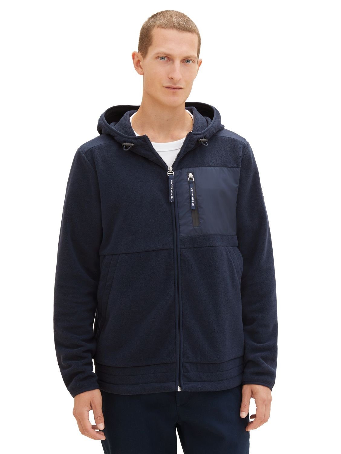 TOM TAILOR Kapuzensweatjacke CUTLINE FLEECE aus Polyester