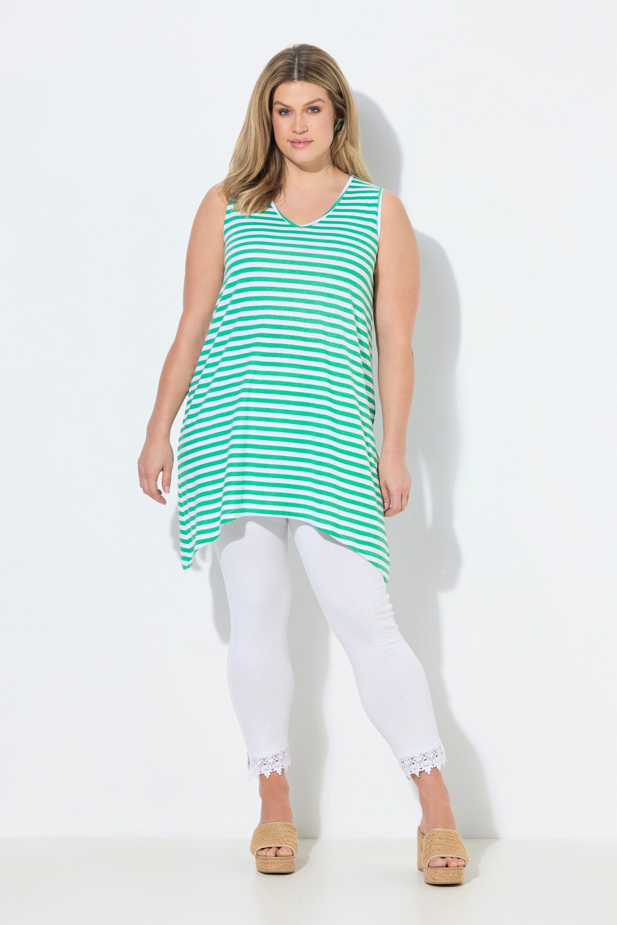 Ulla Popken Longtop Longtop Ringel A-Linie V-Ausschnitt ärmellos