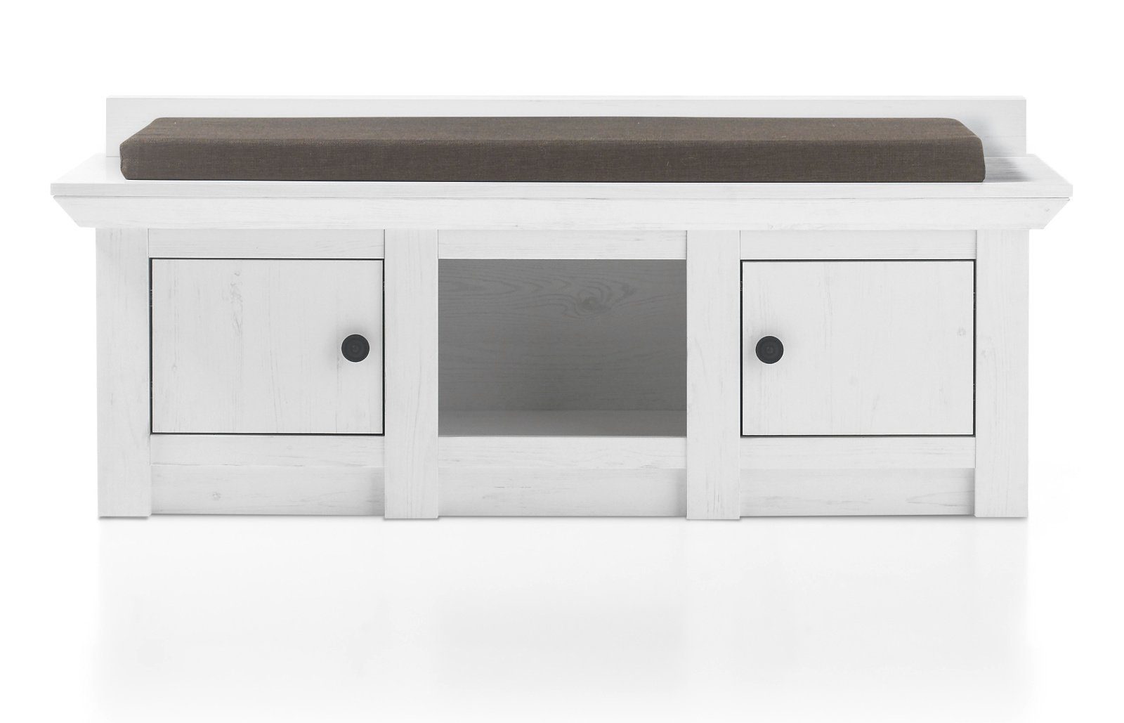 Furn.Design Bank Hooge (Garderobenbank in Pinie weiß Dekor Landhaus, 124 x 42 cm), mit Stauraum