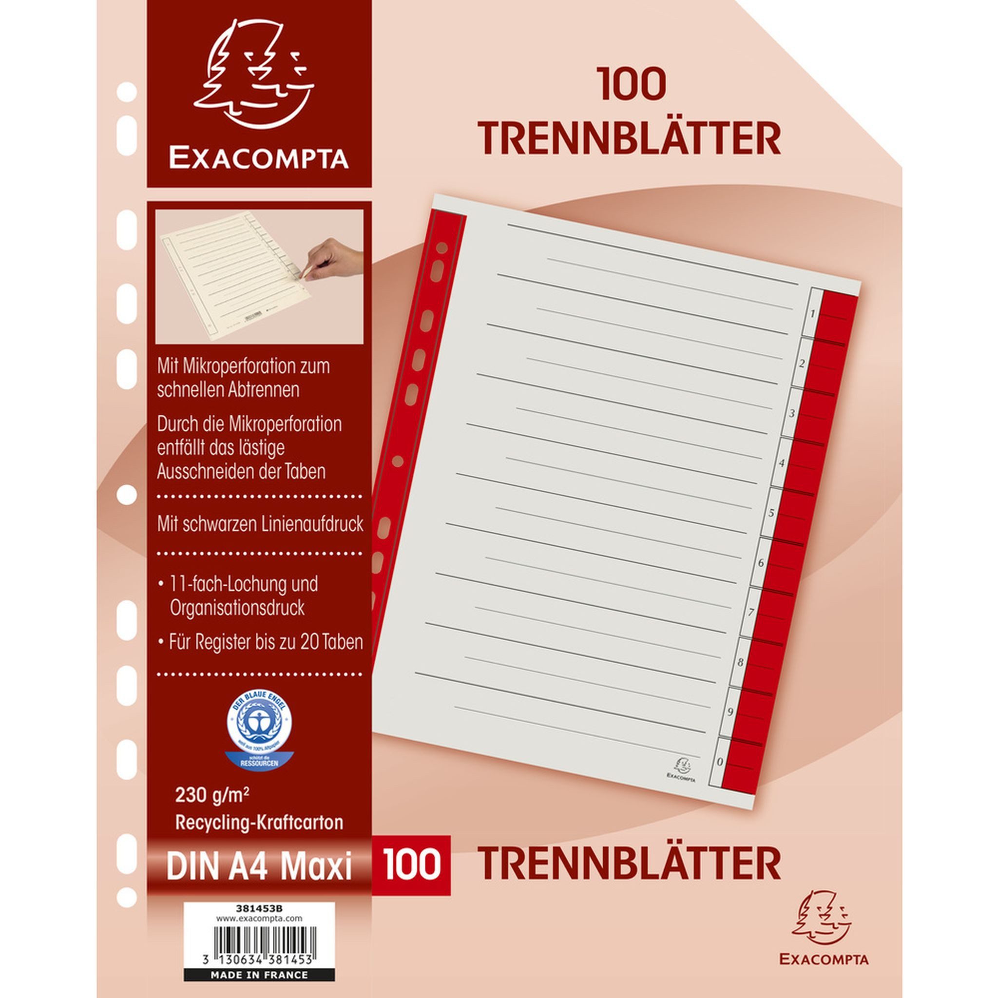 Brause Aktenordner Brause Trennblatt Mikroperf 230g/qm rot