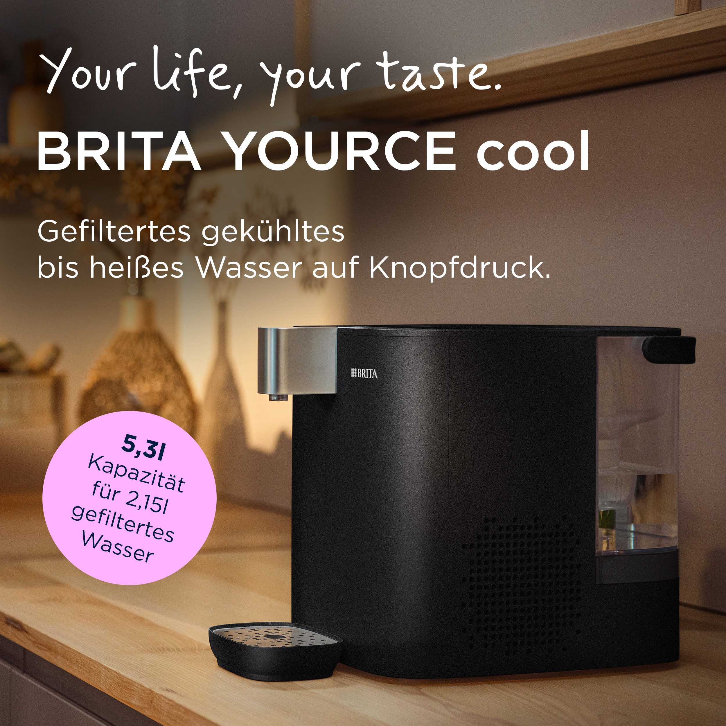 BRITA Heißwasserspender YOURCE Cool Wasserspender für zuhause inkl. UV-C und MAXTRA PRO Filter, 5.3 l, inkl. Wasser-Kühler, Tassen- & Temperatureinstellung
