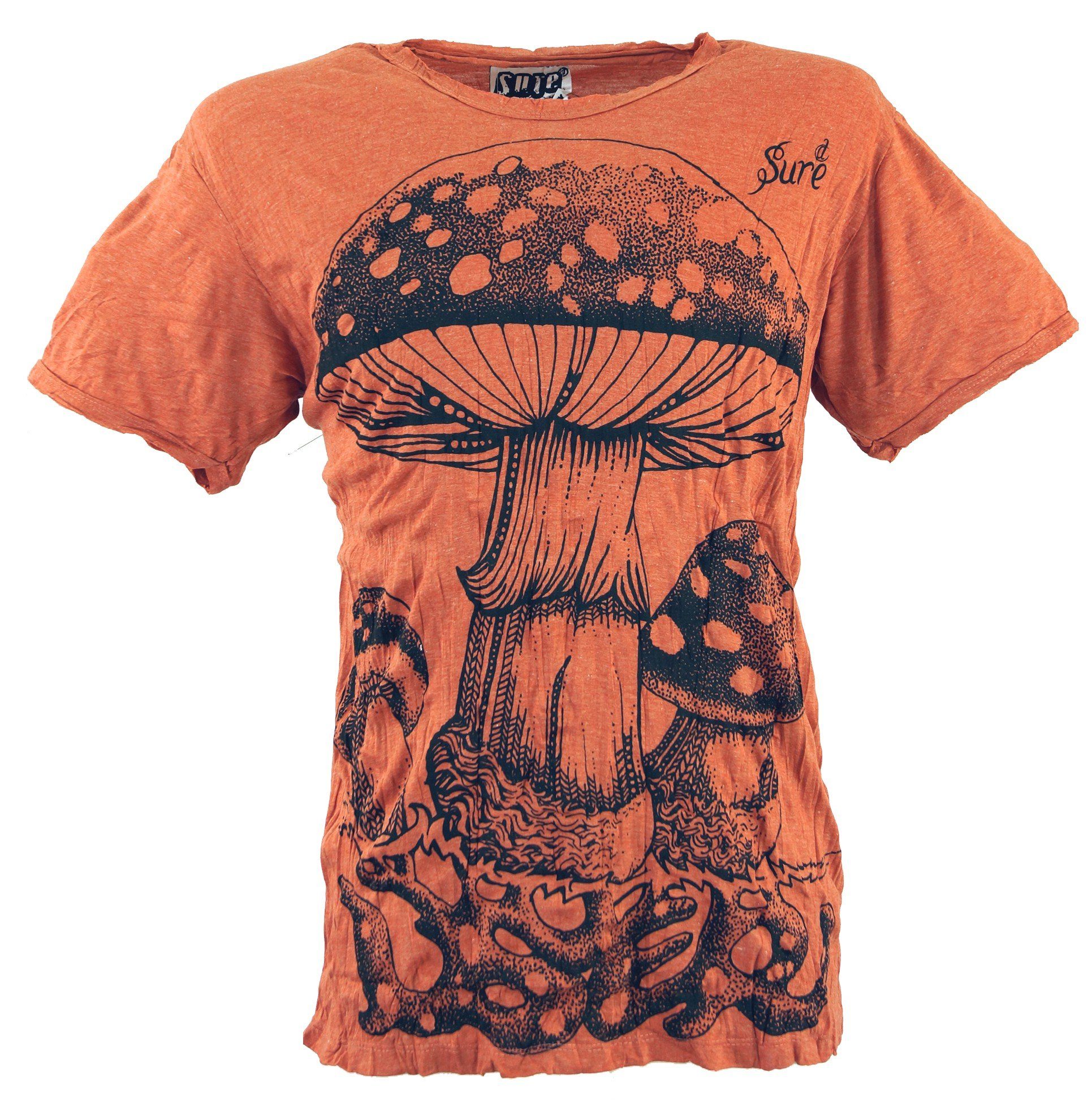 Guru-Shop T-Shirt Sure T-Shirt Fliegenpilz - rostorange Goa Style, Festival, alternative Bekleidung | T-Shirts
