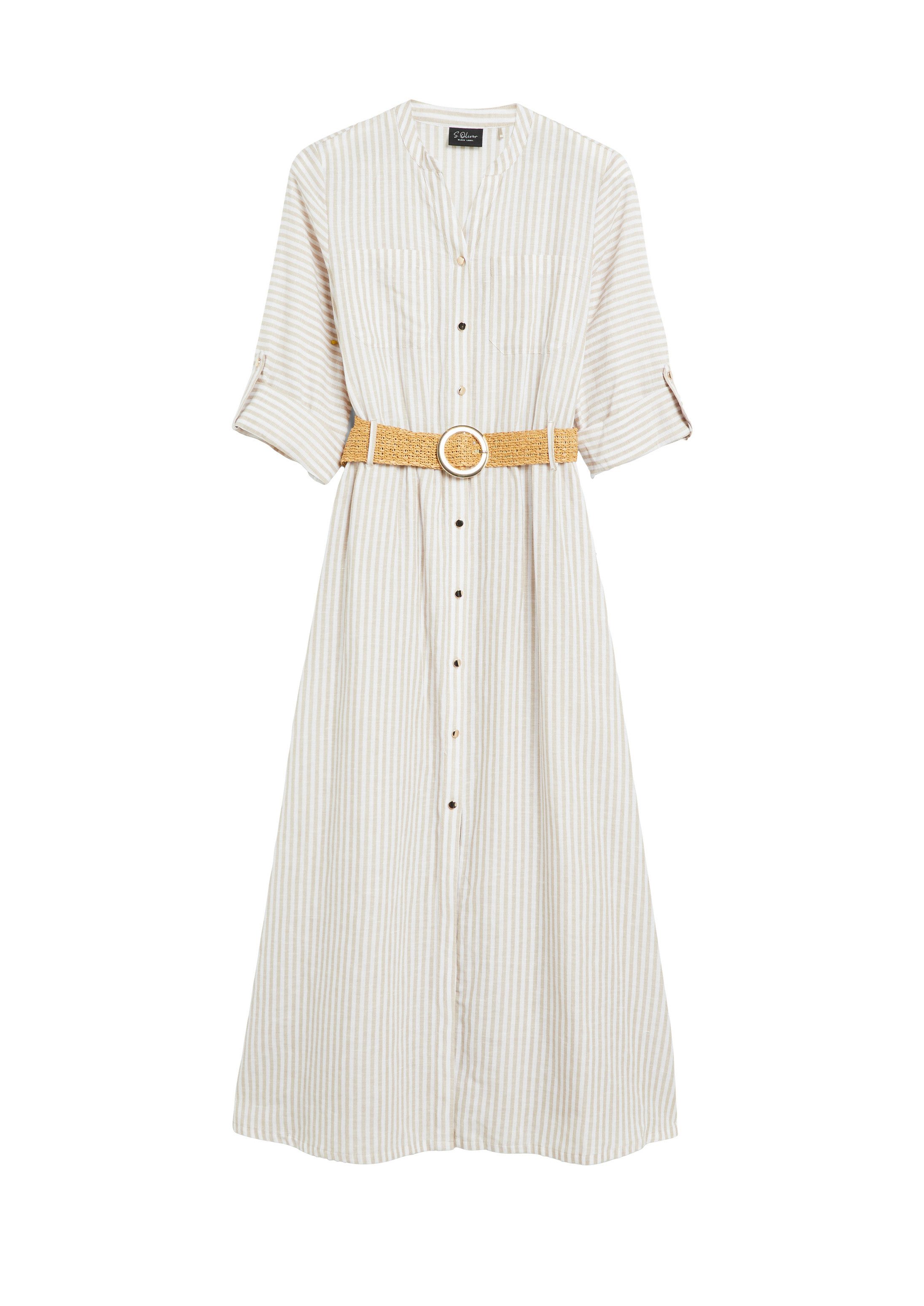 s.Oliver Midikleid Kleid Gestreiftes Midi-Leinenkleid mit Gürtel