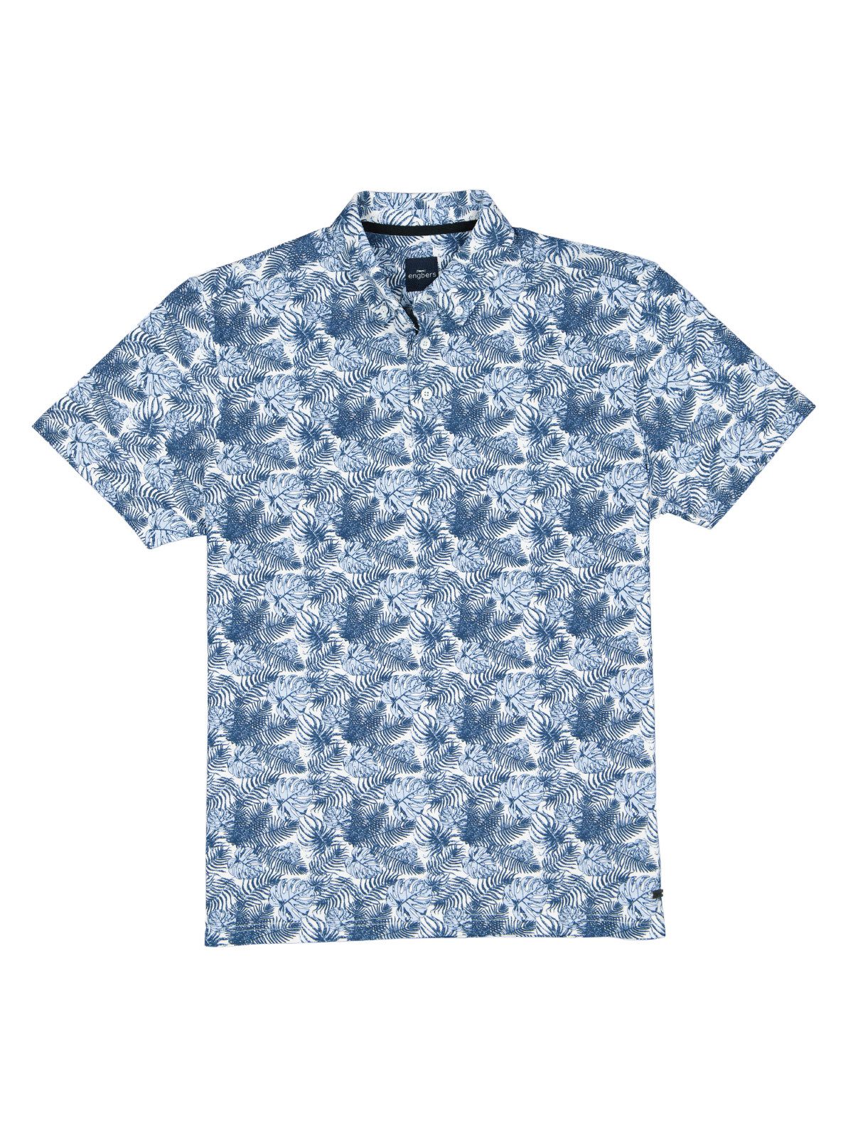 Engbers Poloshirt Herren Gemustertes Poloshirt mit Knopfleiste, Mittelblau