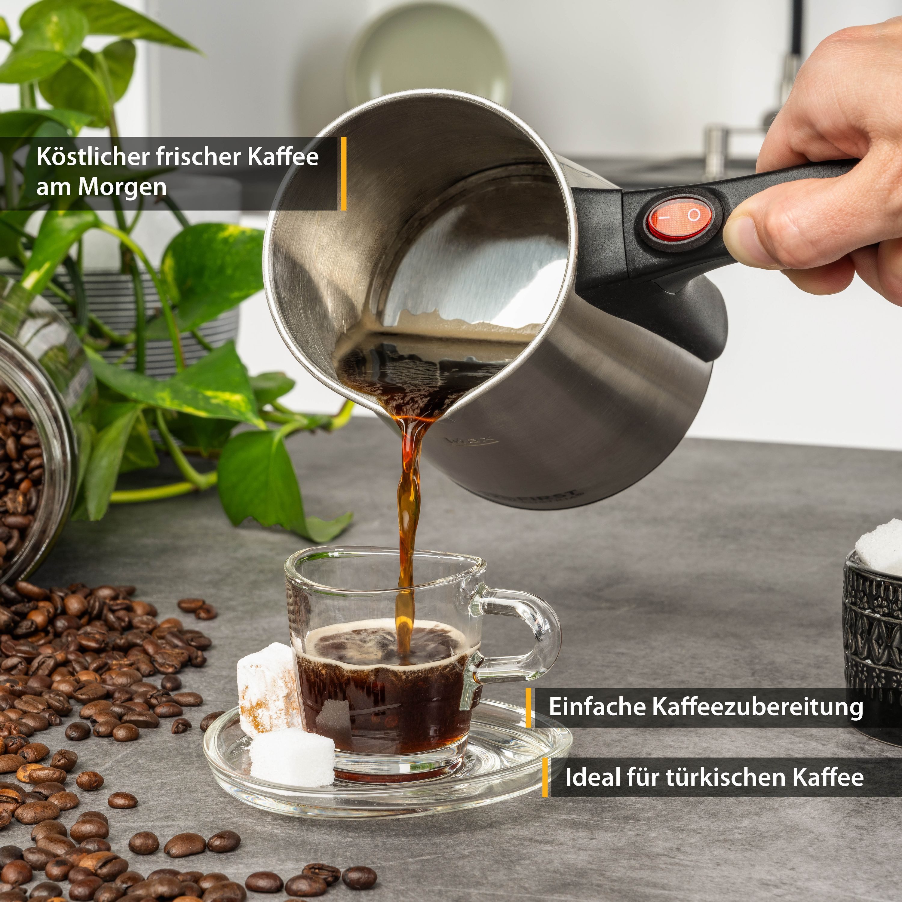 TZS FIRST AUSTRIA Kaffeebereiter, Edelstahl, mit rutschfestem Griff geeignet für Zuhause, Büro, Reisen