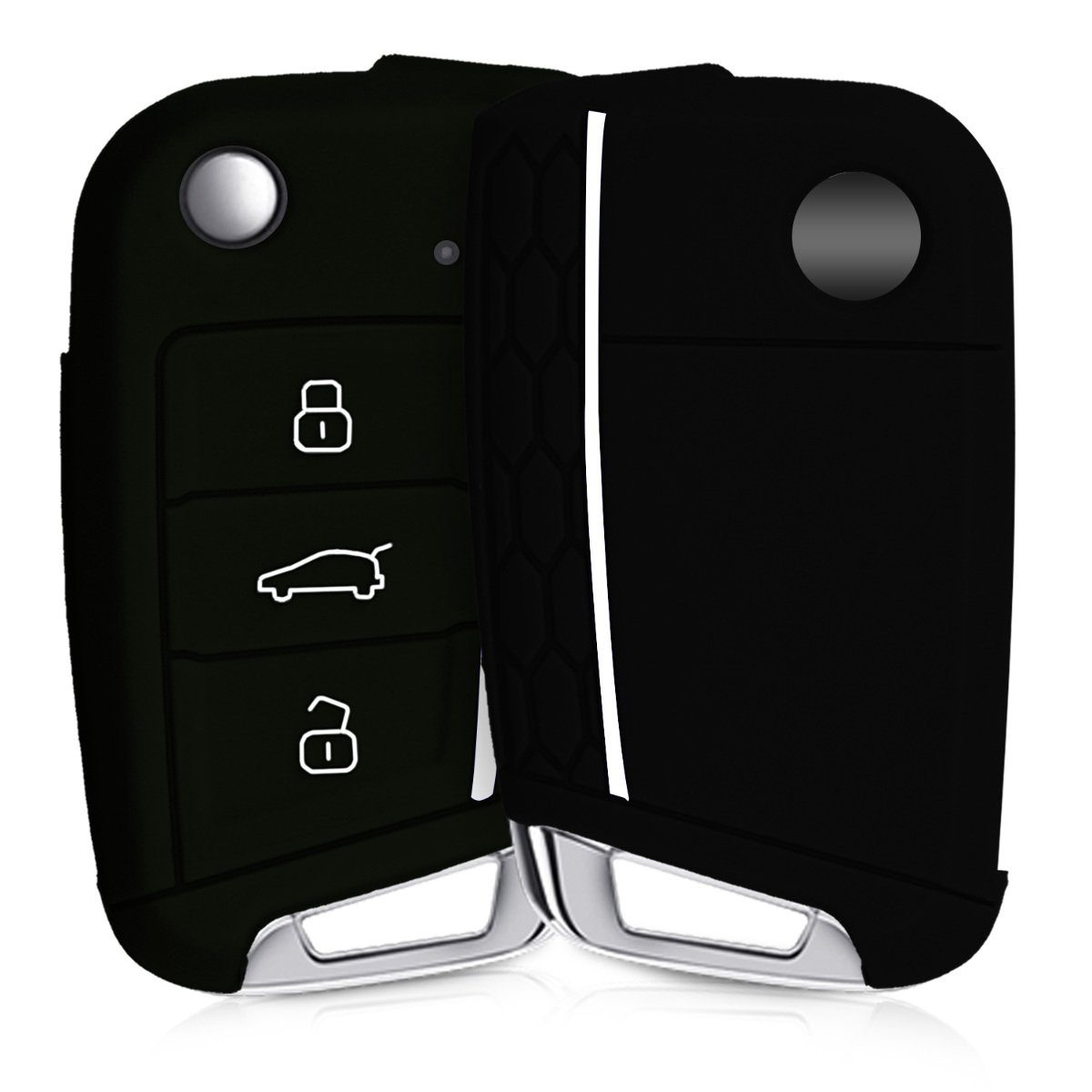 Silikon Schlüsselhülle Schlüssel Cover Autoschlüssel für Case 7 kwmobile MK7, Schwarz-Weiß Golf VW Hülle Schlüsseltasche