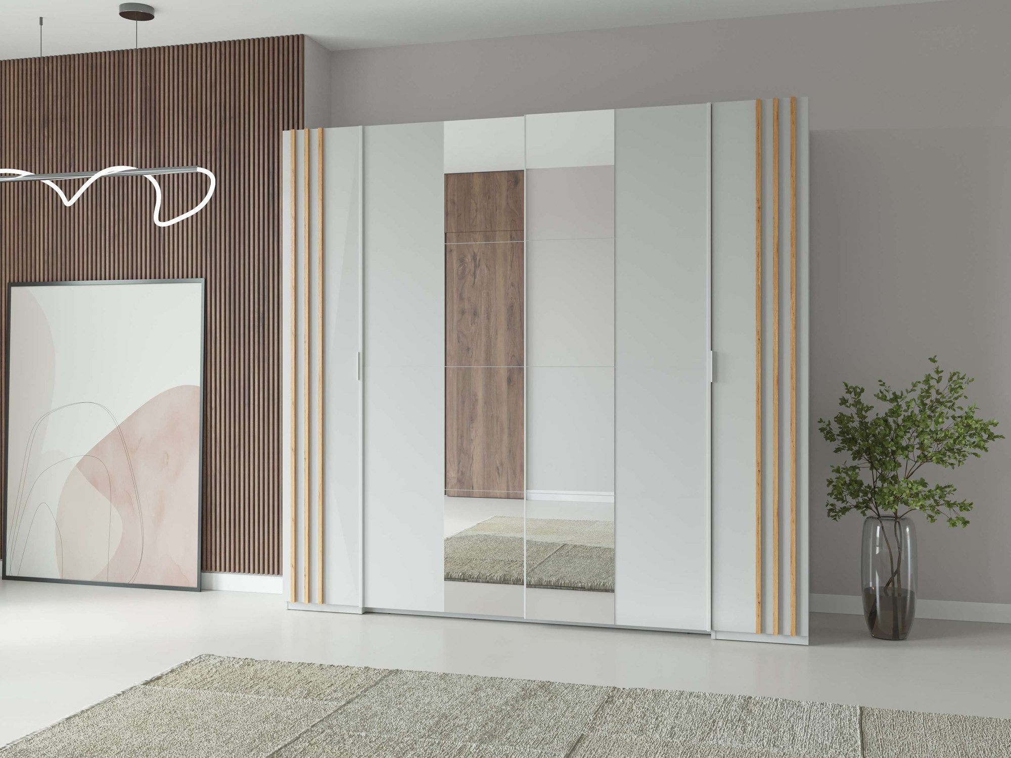 Home affaire Kleiderschrank Kleiderschrank Calera mit Spiegel, 10 Einlegeböden und Kleiderstange Garderobe mit 2 Schwebetüren und 2 Drehtüren, BxHxT 219,6x207,5x62 cm