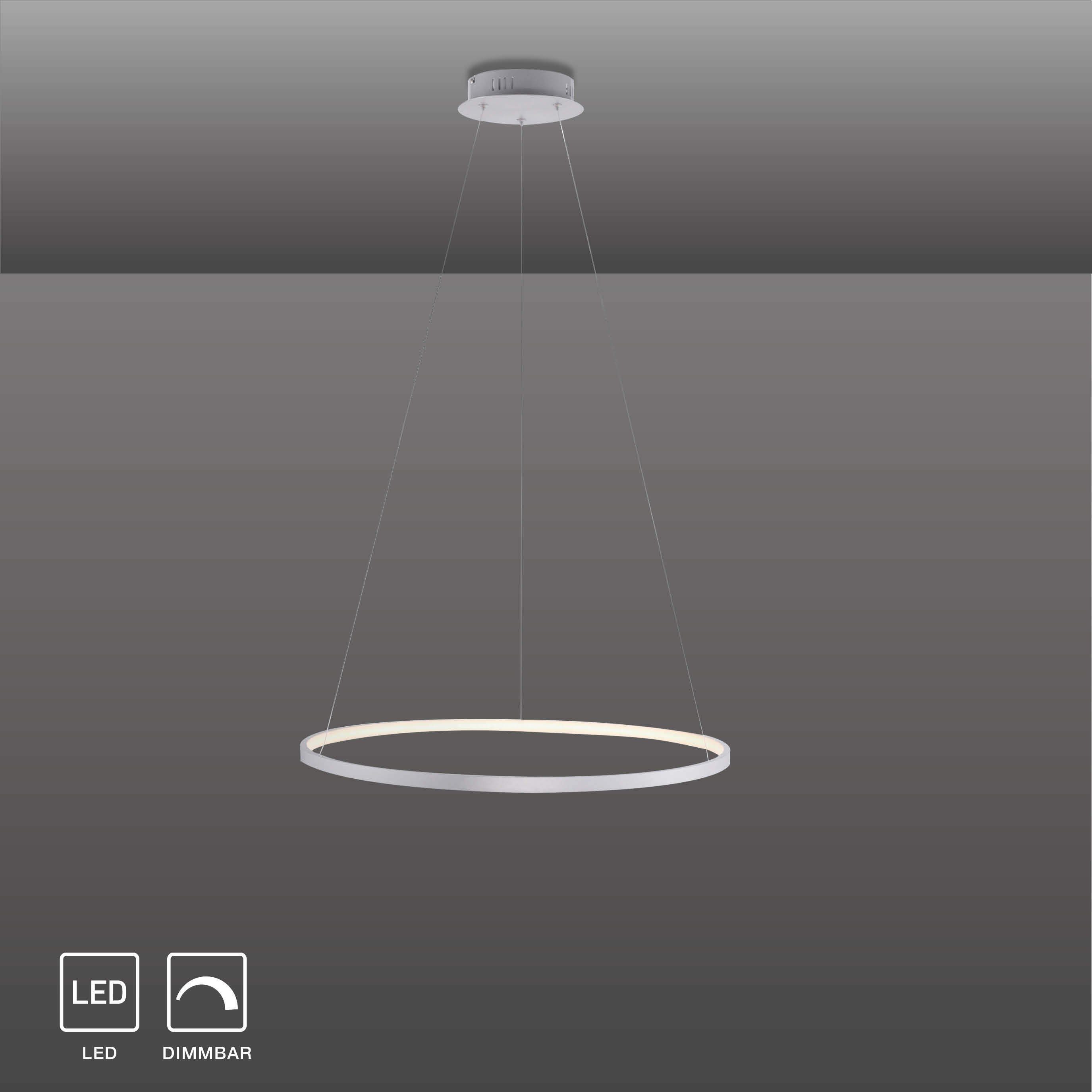 SellTec LED Pendelleuchte LED Pendellampe RING silber, Dimmbar, Simply Dim, 1xLED-Board/28,50W, warmweiß, Leuchtring rund dimmbar über Wandschalter warmweiß