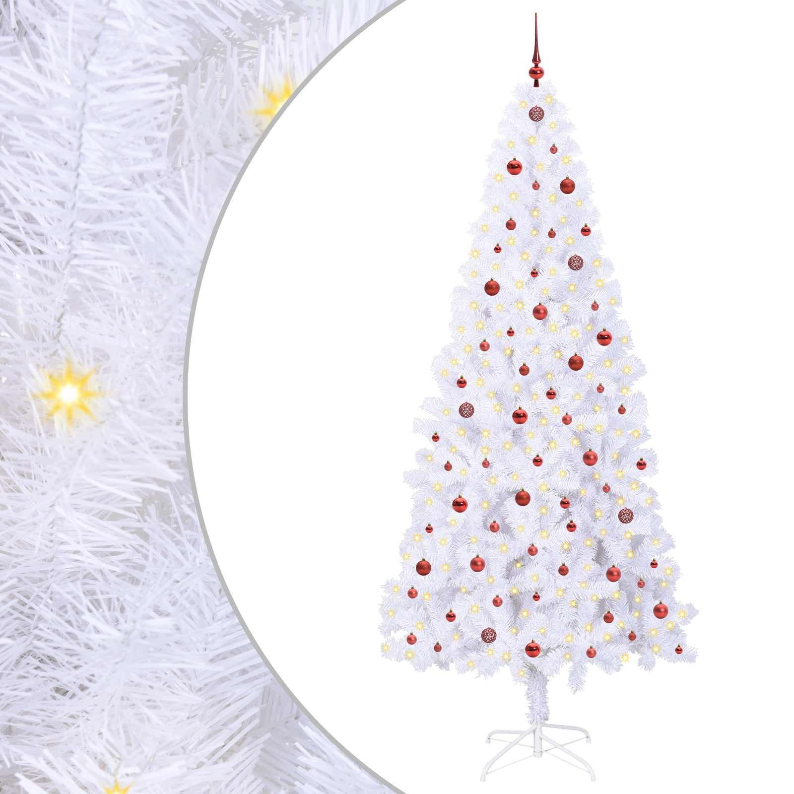 furnicato Künstlicher Weihnachtsbaum Weiß 240 cm mit LED-Lichterkette und, Rote Tannenbaum-Optik mit 8 Blinkmodi für geschützte Terrassen