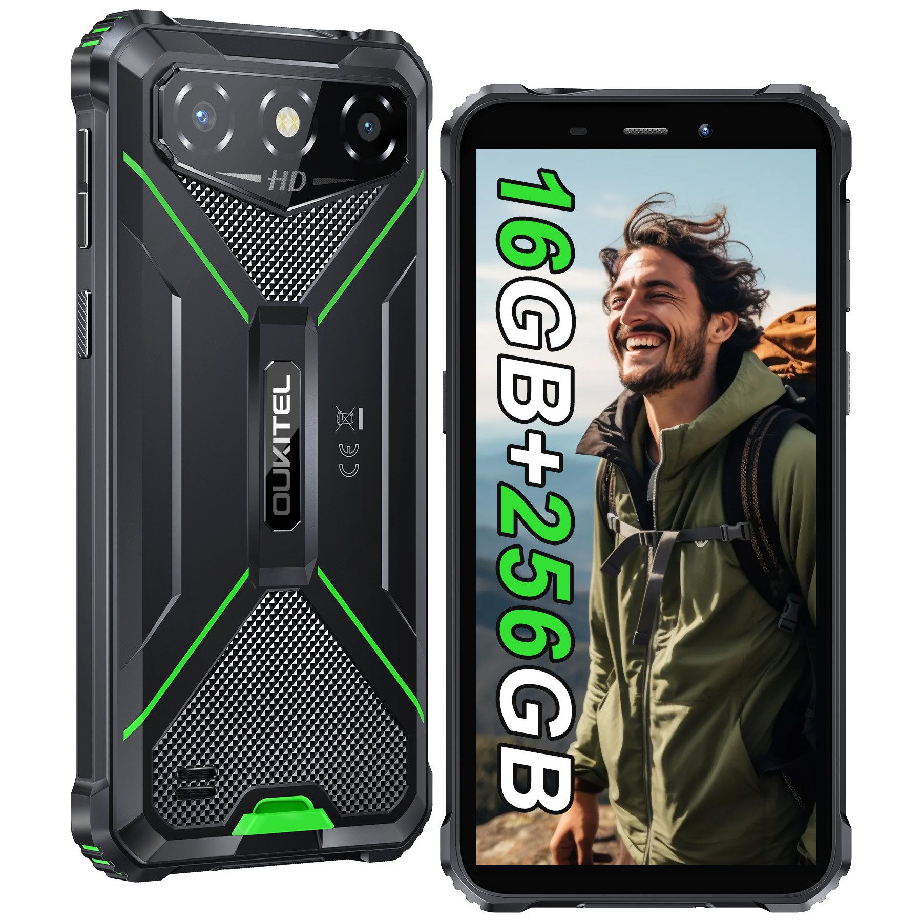 OUKITEL G3 Android 14 Outdoor Smartphone (15,24 cm/6.0 Zoll, 256 GB Speicherplatz, 13 MP Kamera, IP68 Wasserdicht Baustellenhandy, 6300mAh, OTG, GPS, Face ID)