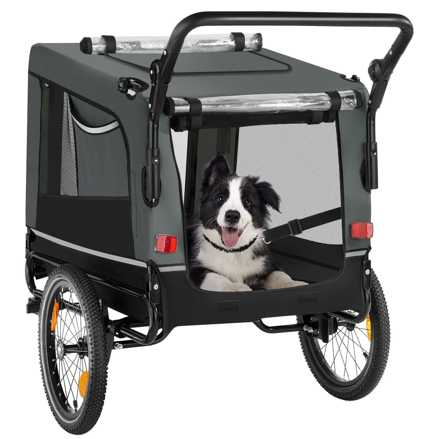tectake Fahrradhundeanhänger Hundewagen 3in1 multifunktional mit Reflektoren, Leine und Warnfahne, mit Regenschutz, faltbar, gefedert, Belastbarkeit 40 kg, 240 Liter