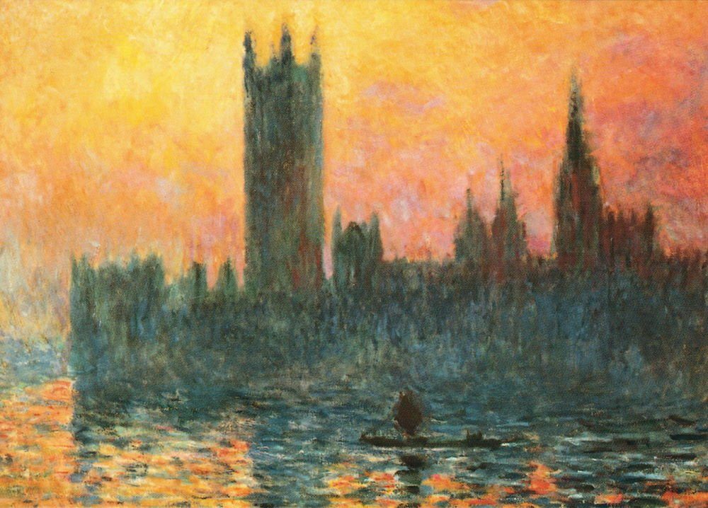 Postkarte Kunstkarte Claude Monet "Das Parlament in London bei Sonnenuntergang"
