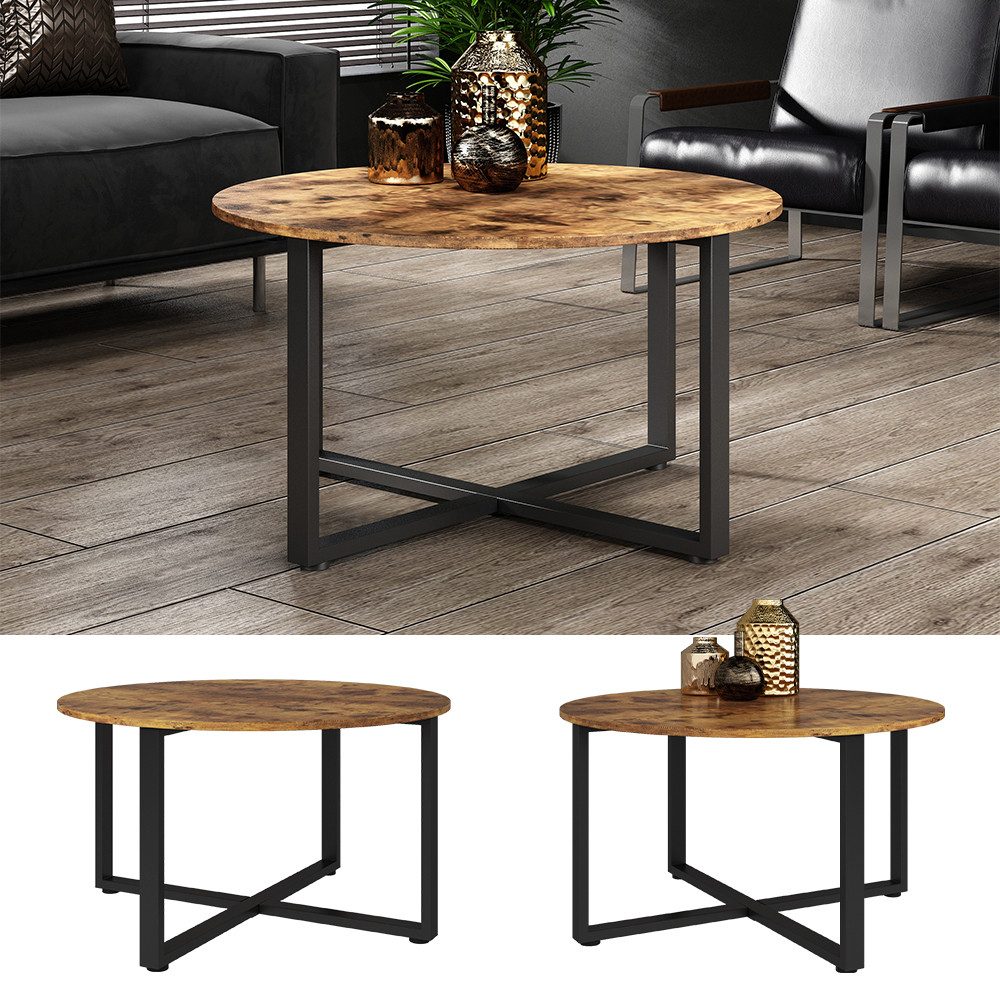 Vicco Couchtisch Fyrk, Eiche rustikal/Schwarz, 80 x 80 cm mit Metallrahmen günstig online kaufen