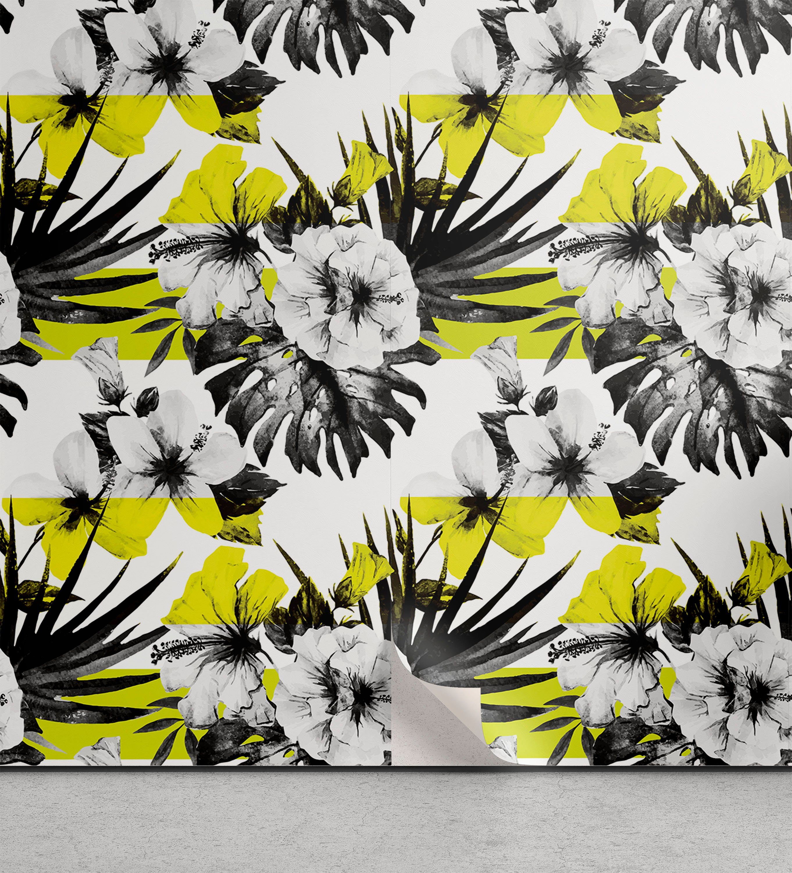 Abakuhaus Vinyltapete selbstklebendes Wohnzimmer Küchenakzent, Blume Hibiscus-Knospen und Blüten
