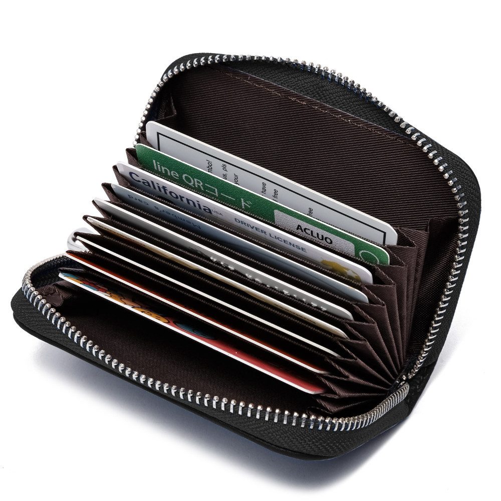 Fomax Geldbörse aus Leder, elegantes Kartenetui 100% Echtleder, Etui für viele Karten, mit rundum Reißverschluss, edles Kreditkartenetui