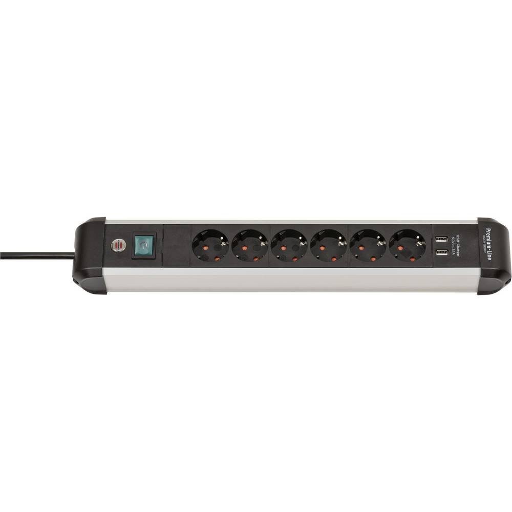 Brennenstuhl Premium-Alu-Line mit erhöhter mit Berührungsschutz Schalter, Steckdosenleiste6-fach Steckdosenleiste, USB USB-Ladeausgang, mit