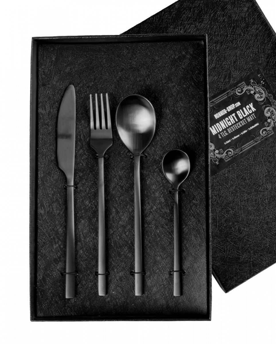 Horror-Shop Besteck-Set Matt Schwarzes Halloween & Gothic Besteck Set 4-tl, 430 Edelstahl