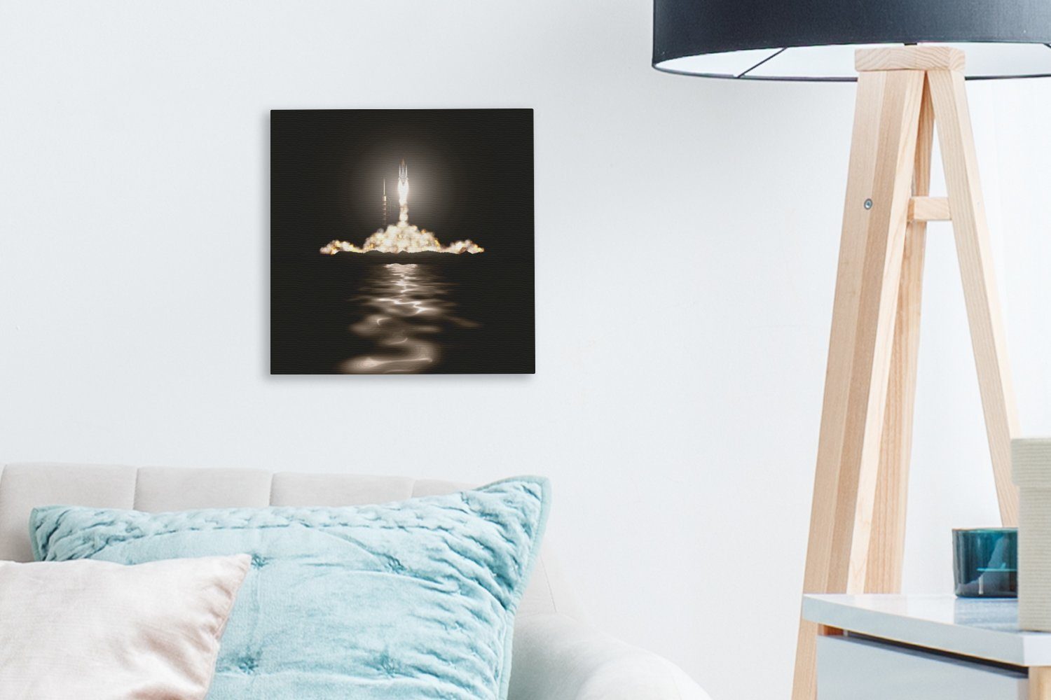 Bilder (1 Dunkelheit, für des Leinwand OneMillionCanvasses® Schlafzimmer der St), Illustration in Space Leinwandbild Wohnzimmer Shuttle-Starts Eine
